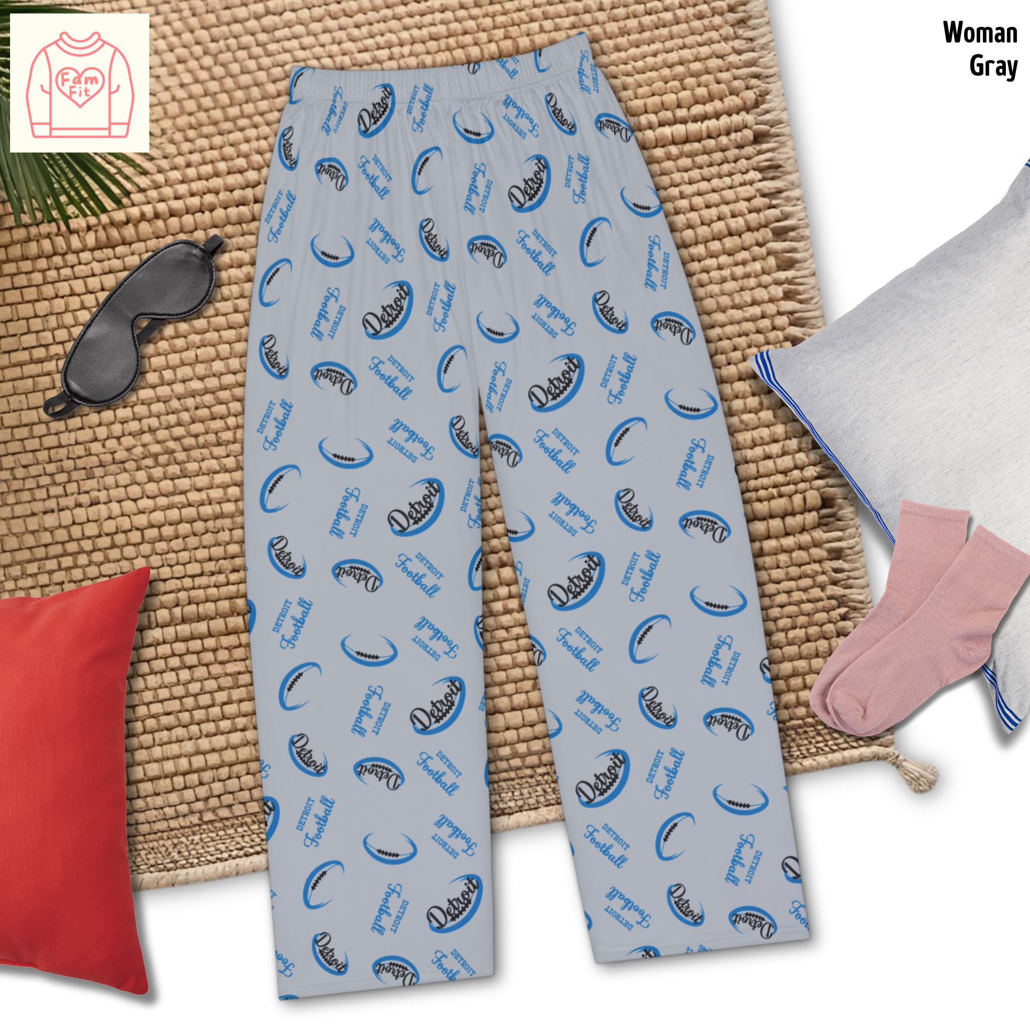 Detroit Football Pattern Pajama Pants for Women, Football Fan Gift, Mom Pajama Bottoms