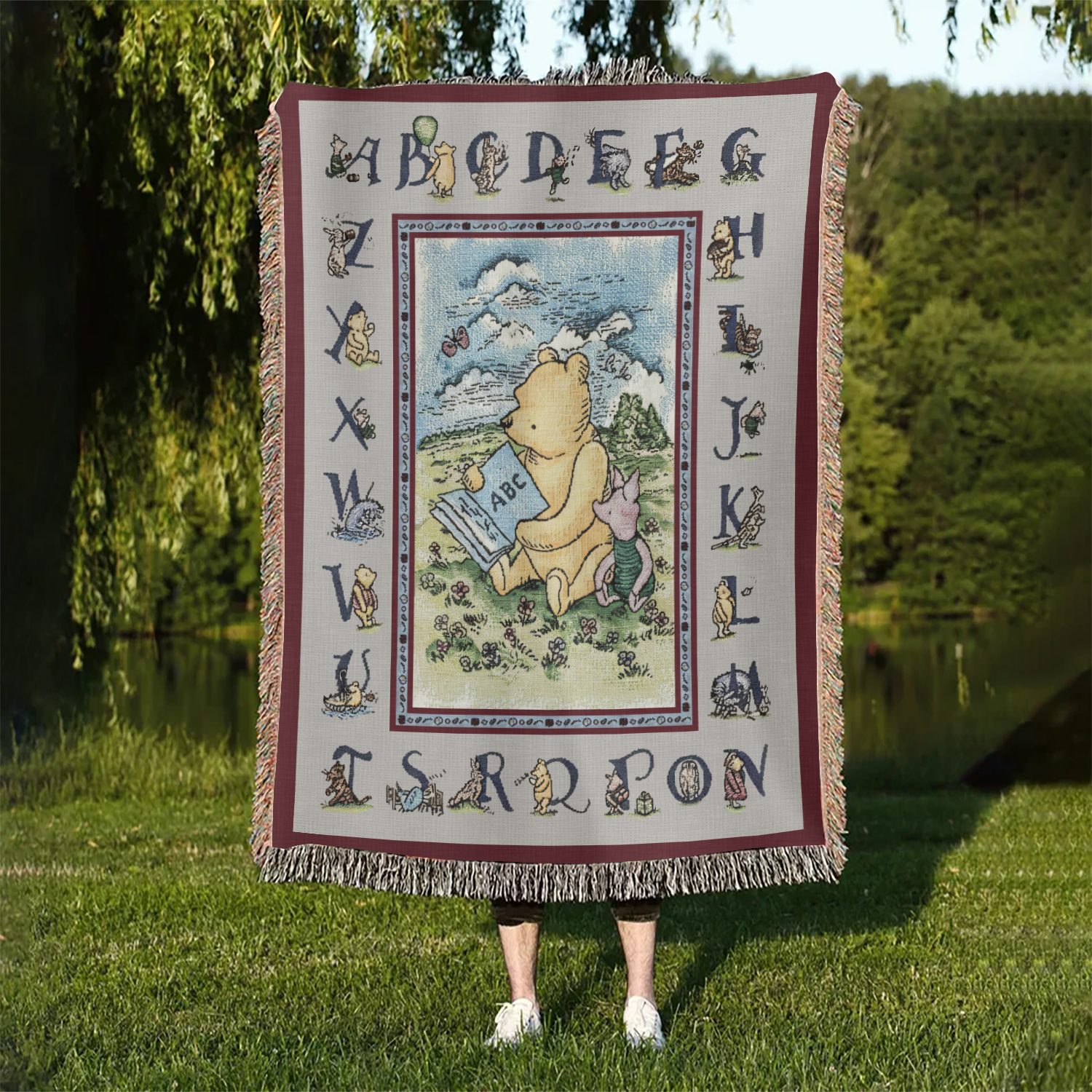 Vintage Classic Pooh Alphabet Woven Blanket (31" x 43")