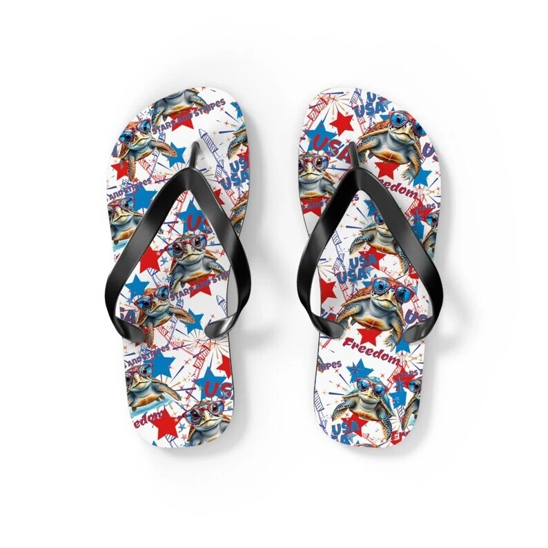Funny Patriotic Turtle Flip Flops, USA 4th of July Stars & Freedom Flip Flops