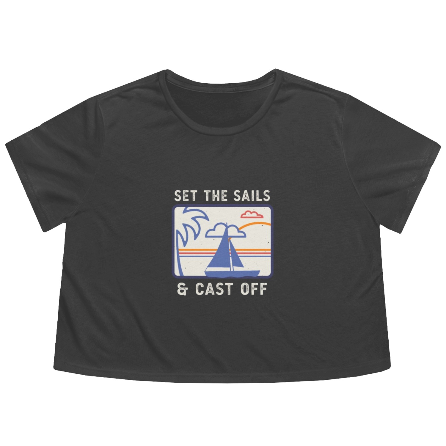 Sailing Boat Sails Captain Retro Sailors Flowy Cropped Tees