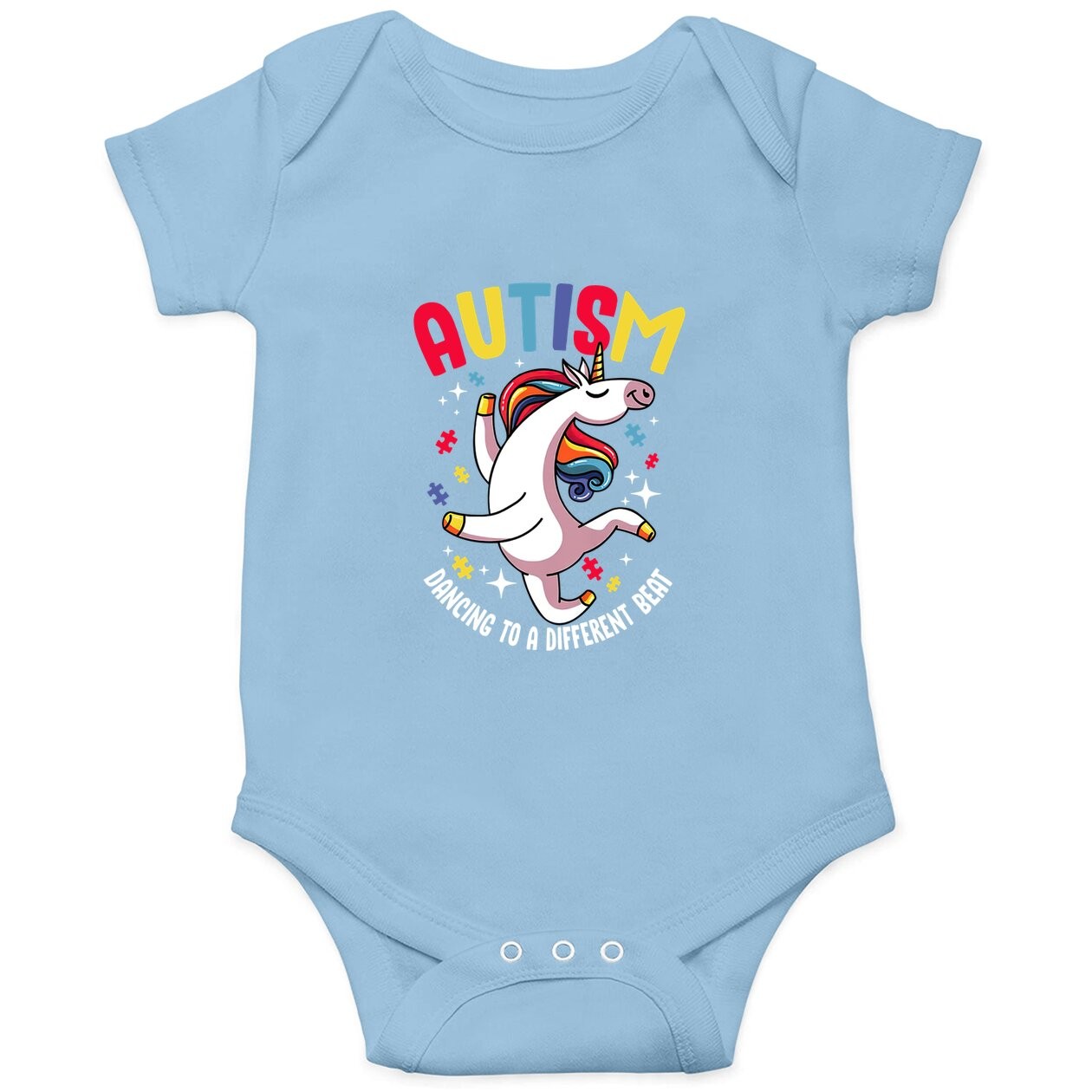 Autism Awareness Dabbing Unicorn Puzzle Piece Cute Awareness Baby Bodysuit