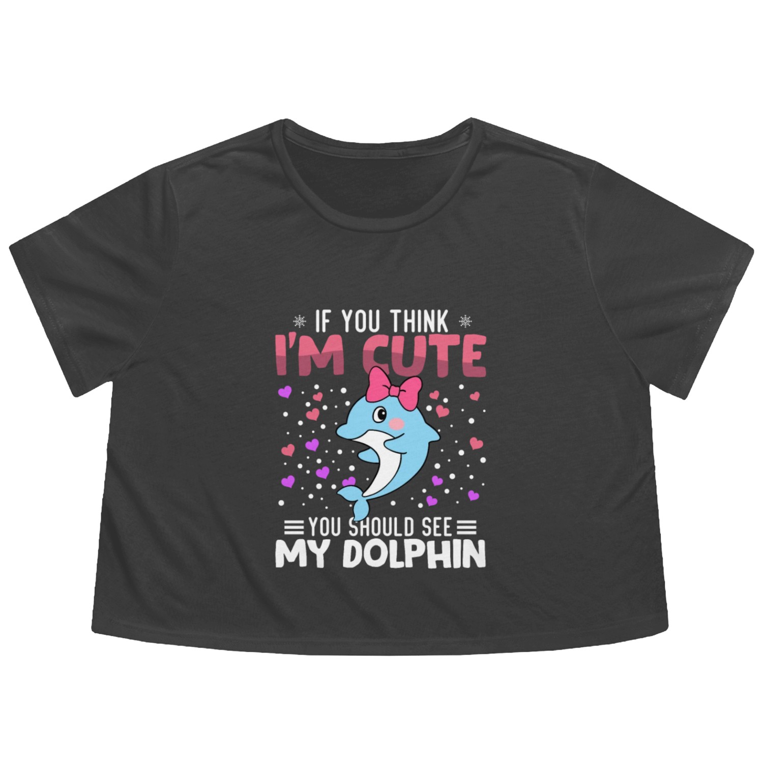 Dolphin Heart Valentine's Day Animal For Womens Flowy Cropped Tees