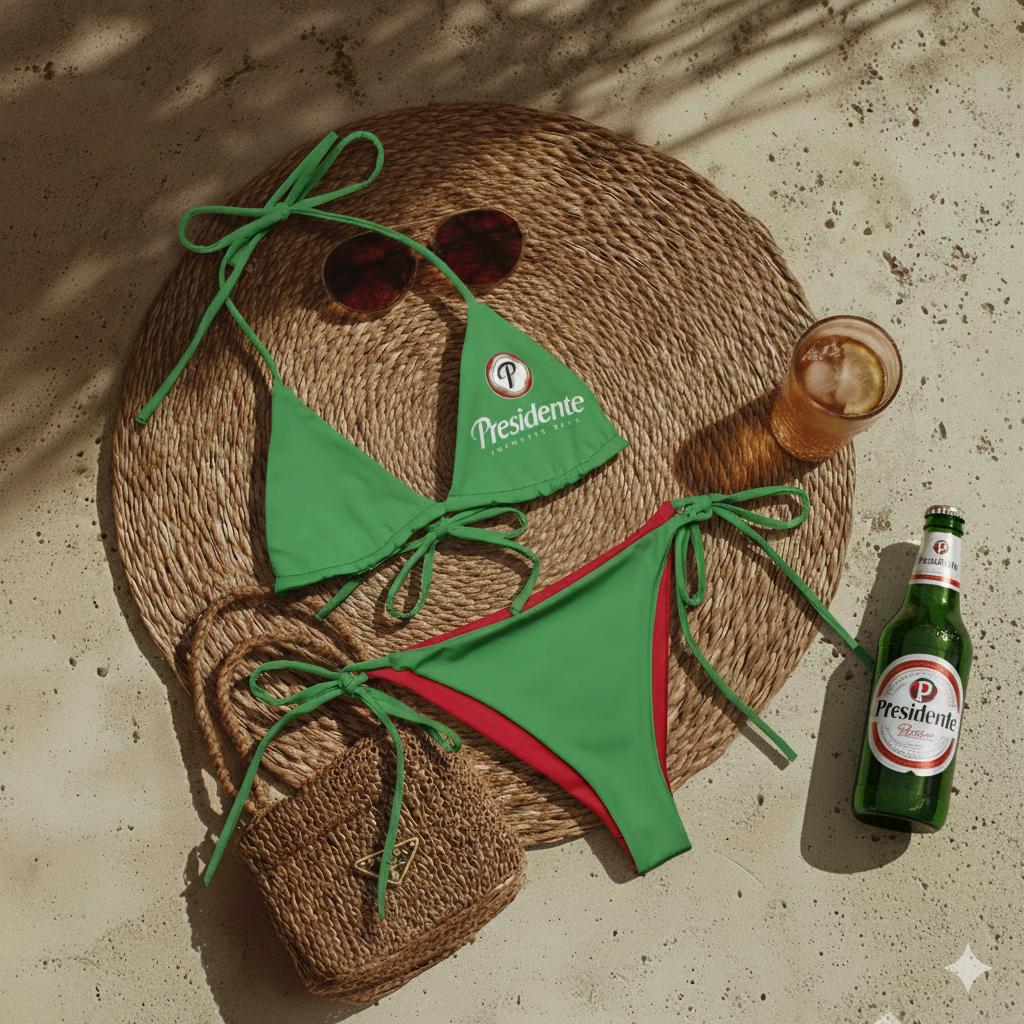 Presidente Beer String Bikini: Dominican Republic Swimsuit, Tropical Festival Wear