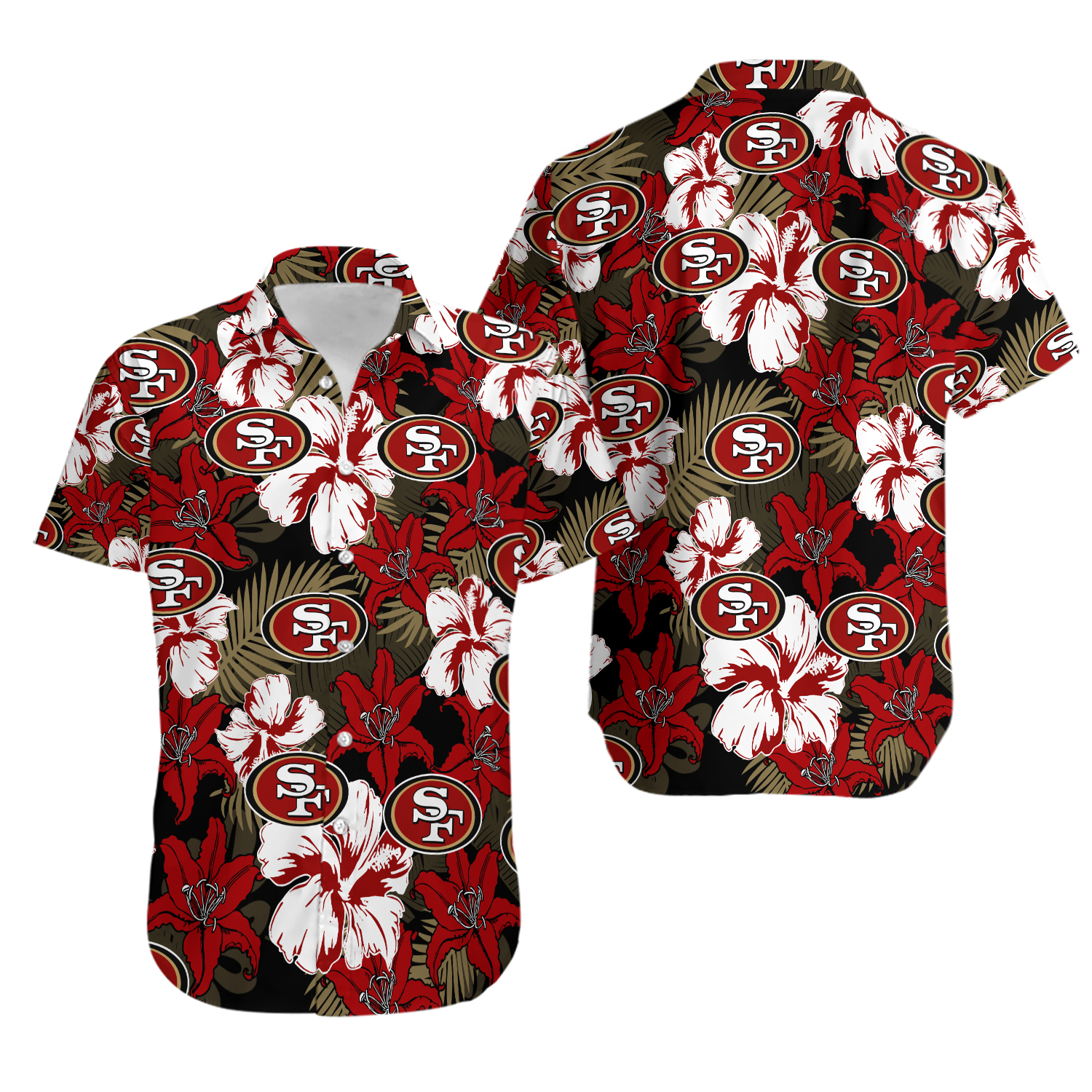 SFss Team 49Erss Hibiscus Hawaiian Shirt, Football Tropical Beach Shirt