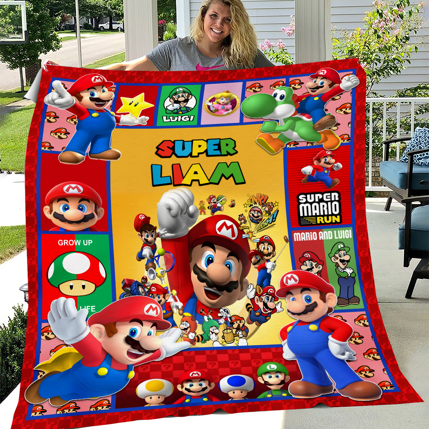 Custom Game Super Mario Blanket, Customized Super Mario Gamer Quilt Blanket