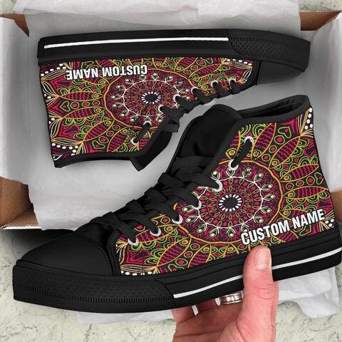 Ethnic Mandala Custom Name High Top Sneakers / Ethnic Mandala Custom Print Trainers Shoes / Ethnic Mandala High Top Shoes / Mandala Gift