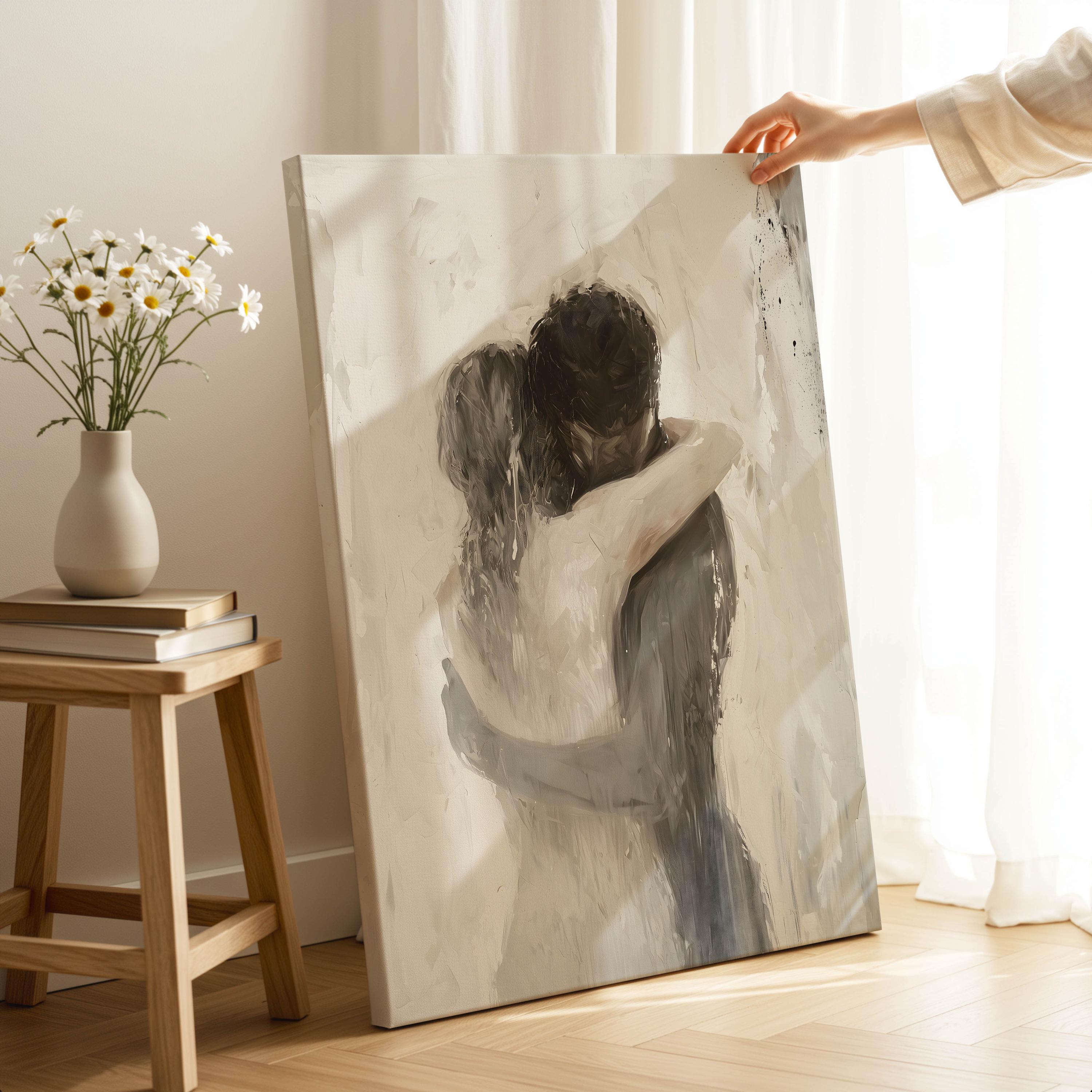Hugging Couple Canvas Print: Modern Love Art, Ready to Hang