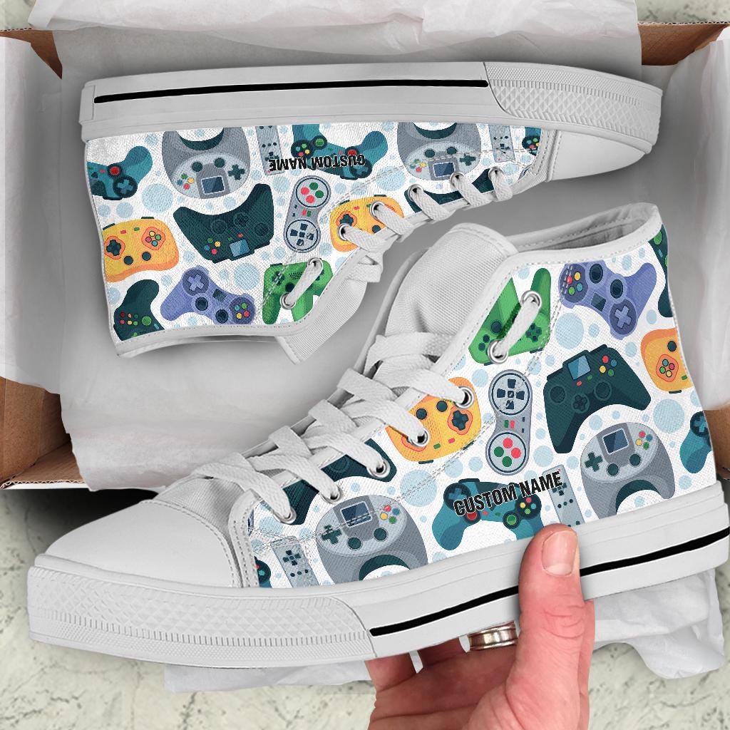 Gamer Custom Name High Top Sneakers / Gamer High Top Shoes / Gamer Custom Print Trainers Shoes / Gaming Lover Gift