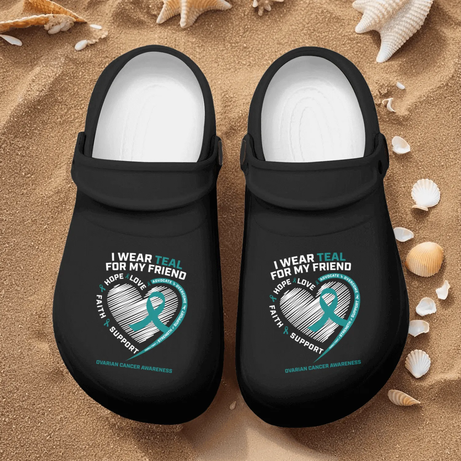 Teal Ribbon Ovarian Cancer Awareness Friend Nurse Clogs