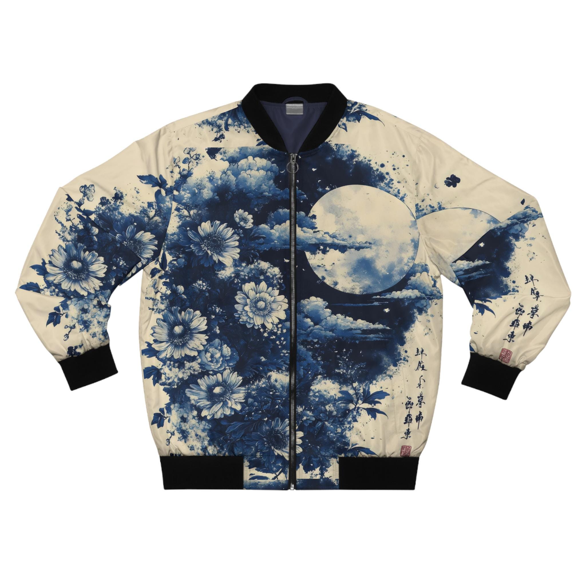 Vintage Japanese Art Men's Bomber Jacket ,Men's AOP Bomber Jacket,Streetwear Flowers Bomber Jacket