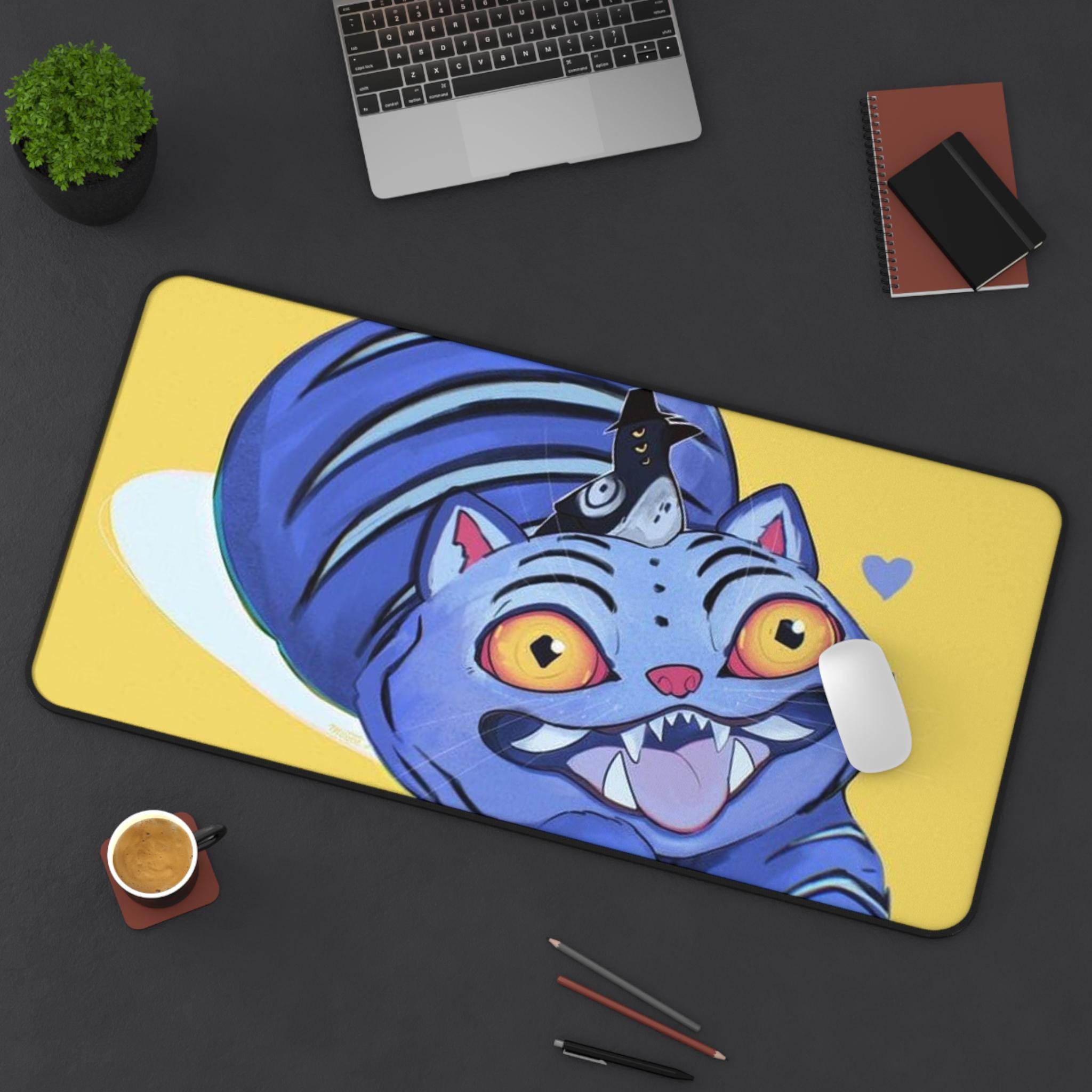 Playful Cat Desk Mat, Cute Desk Accessory, Office Decor, Gamer Gift, Home Workspace, Pet Lover's Mat, Derpy Mat, Demon K-pop huntrix
