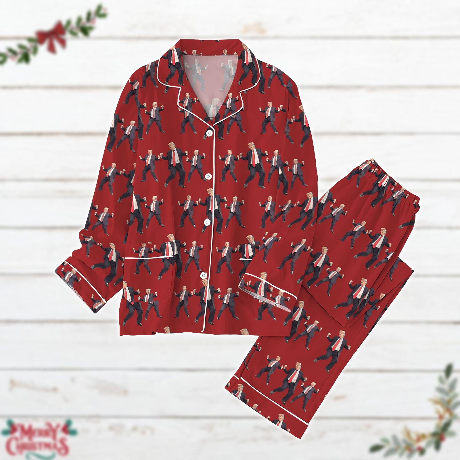 Donald Trump Christmas Pajamas Set, Make America Great Again Shirt, Funny Dancing Holiday Pajamas, Trump Supporters Pjs, Christmas Gift