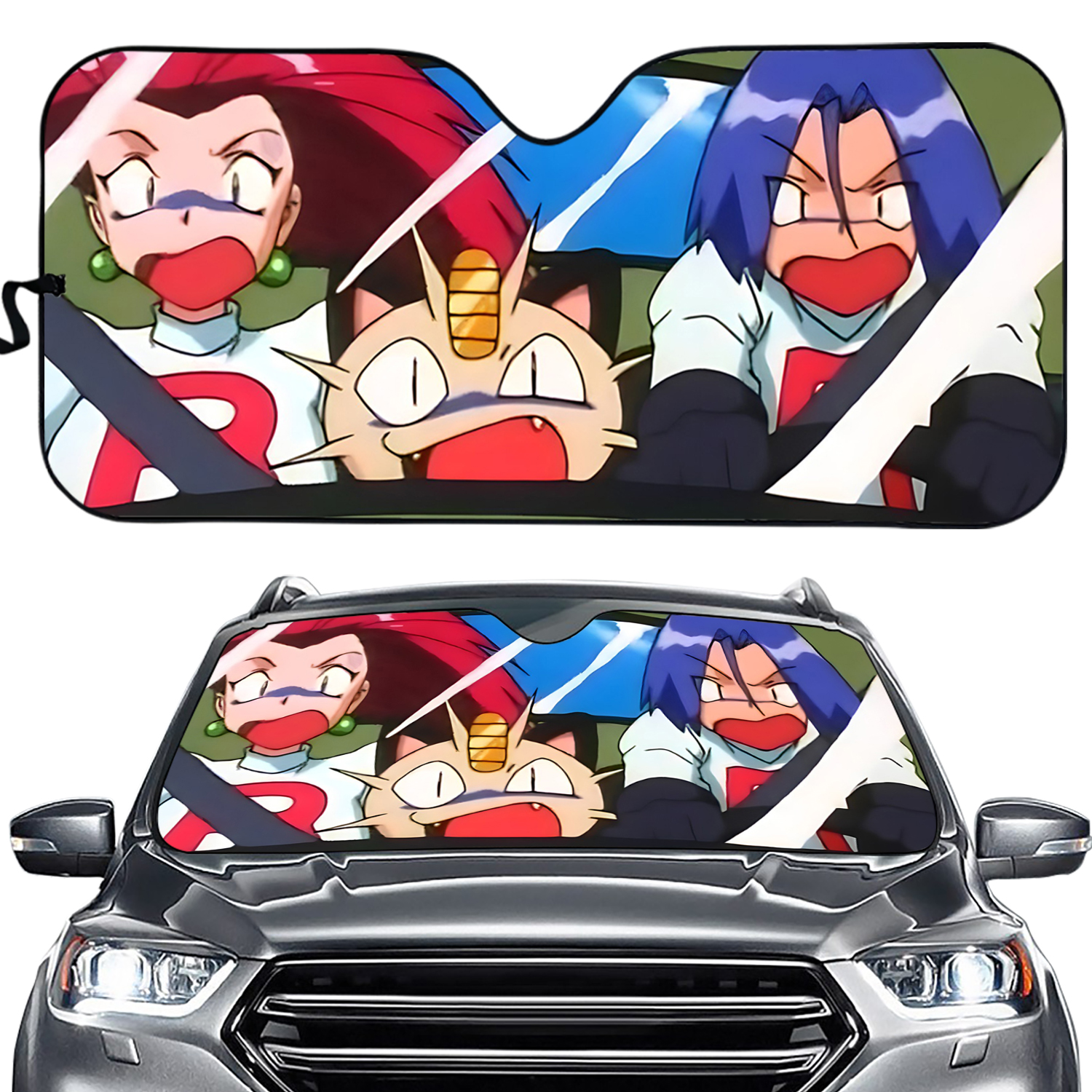 Pocket Monster Anime Car Sunshade, Anime Team Funny Scene Car Windshield
