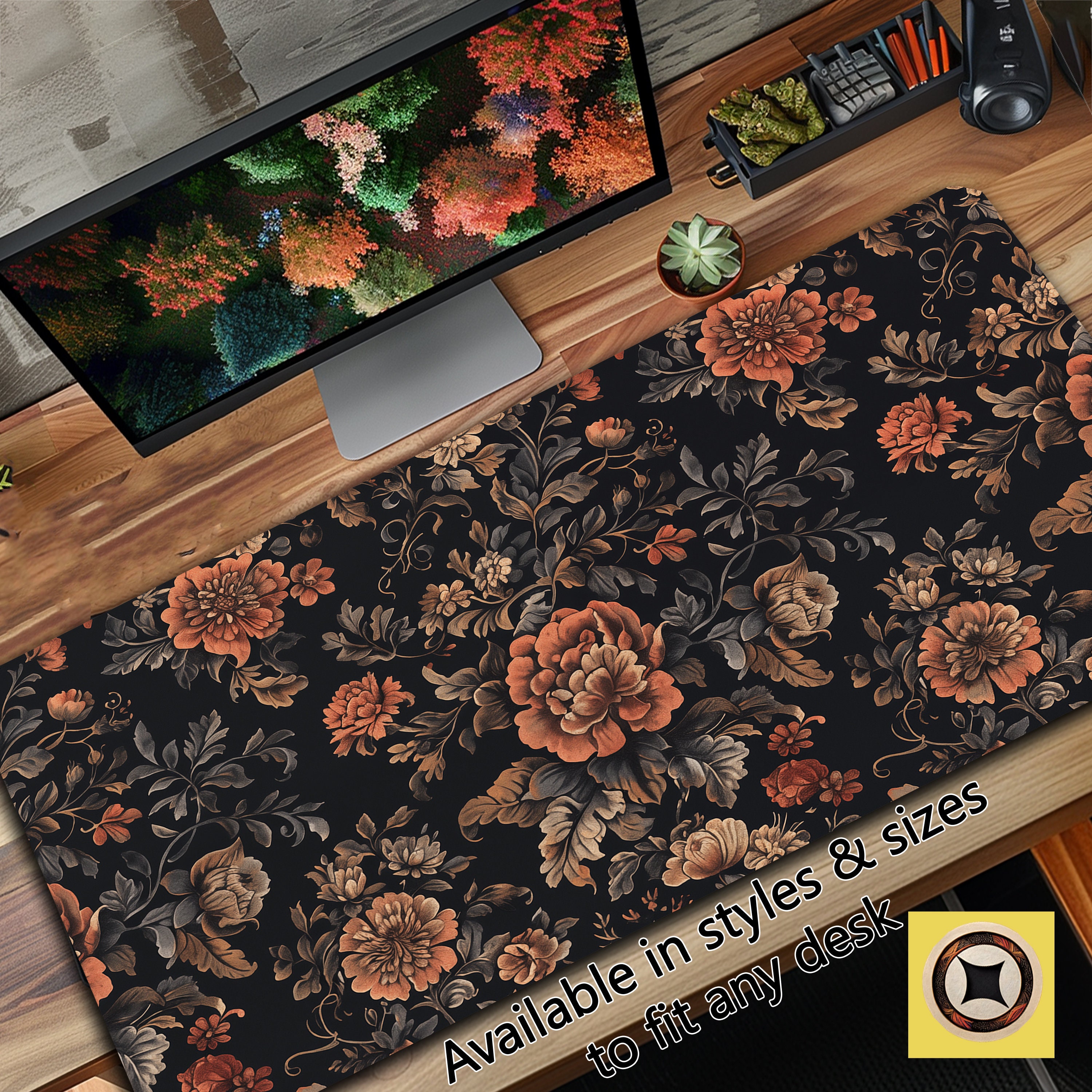 Old World Medieval Floral Desk Pad - Cottagecore Style Desk Mat for Workspace Decoration