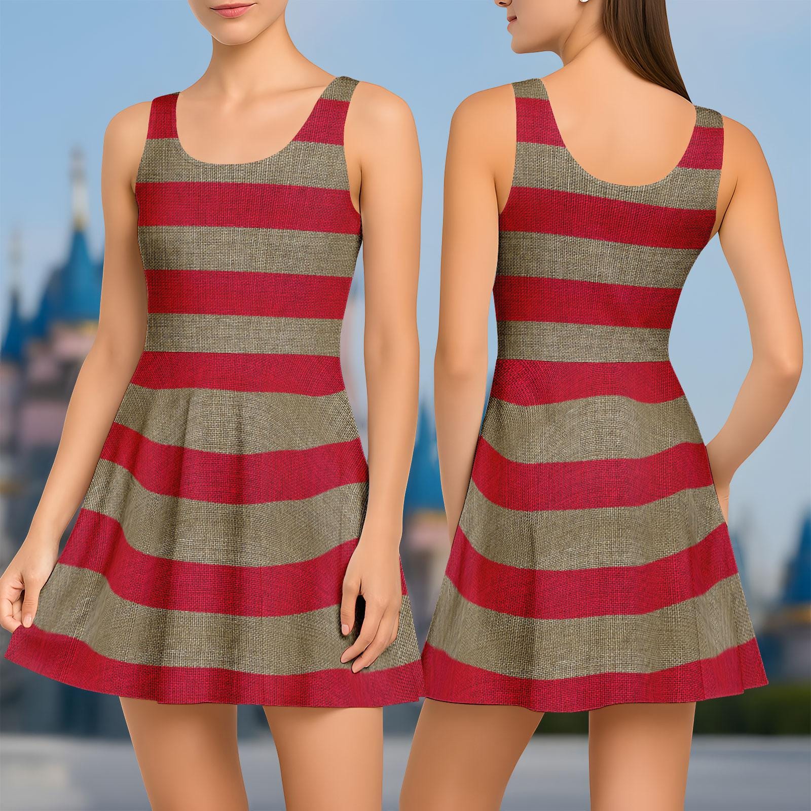 Freddy Costume Skater Dress, Halloween Horror Movie Outfit, Krueger Inspired Dress, Scary Character Cosplay Dress for Spooky Season
