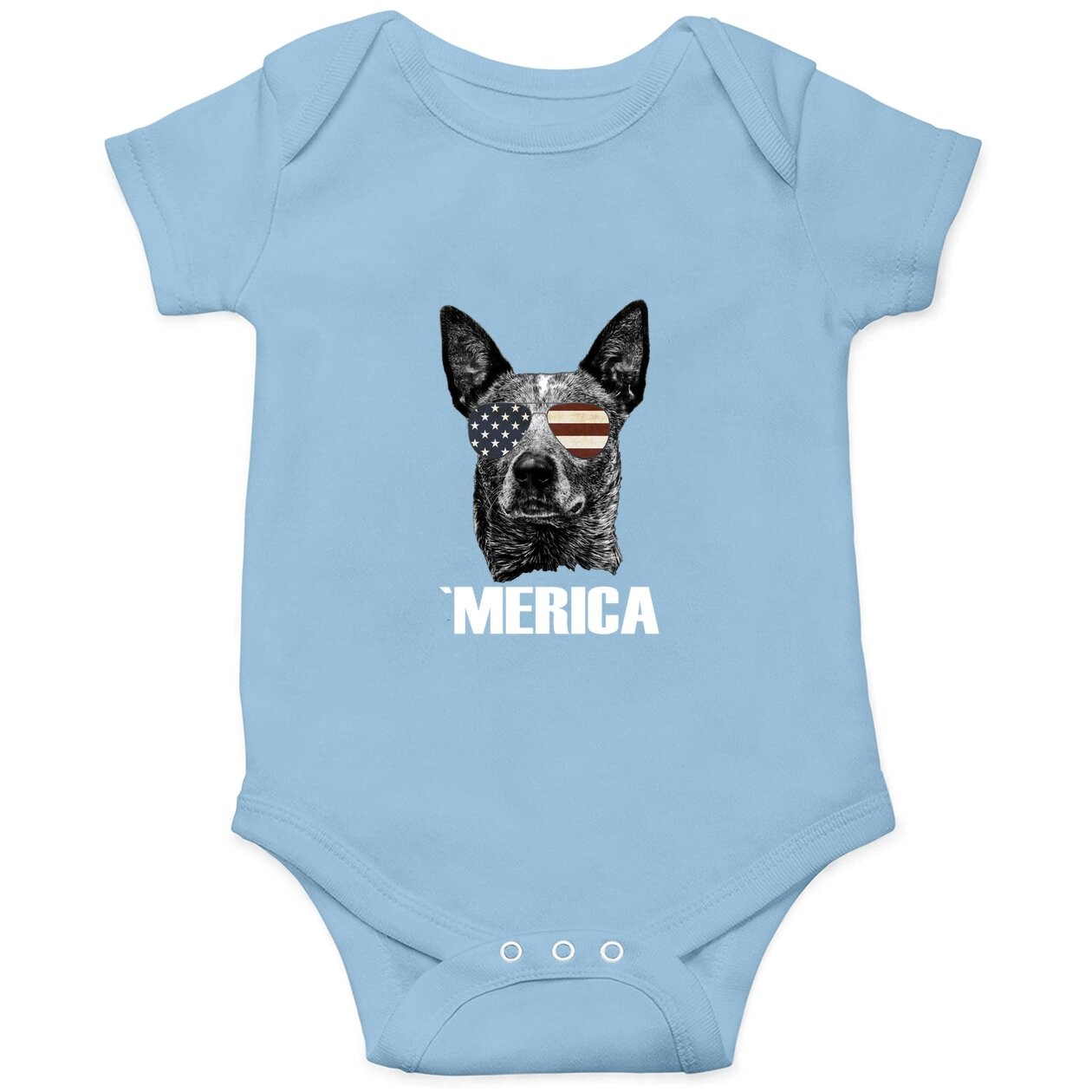 Merica Australian Cattle Dog With Usa Flag Sunglasses Baby Bodysuit