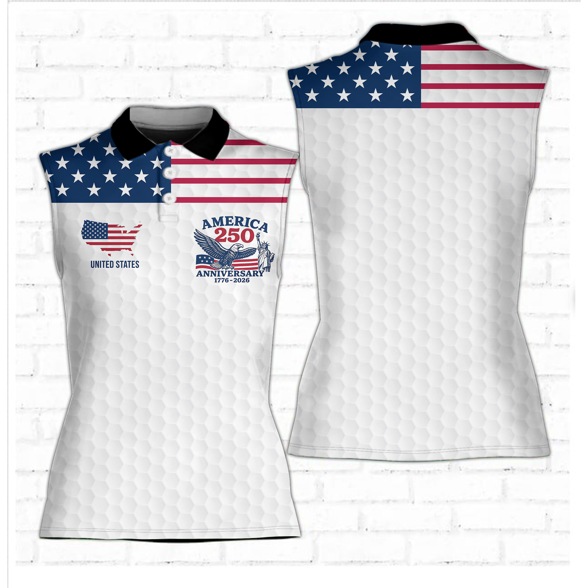 America 250th Anniversary 17762026 Sleeveless Golf Polo, Patriotic USA Golf Shirt, Ladies Golf Top