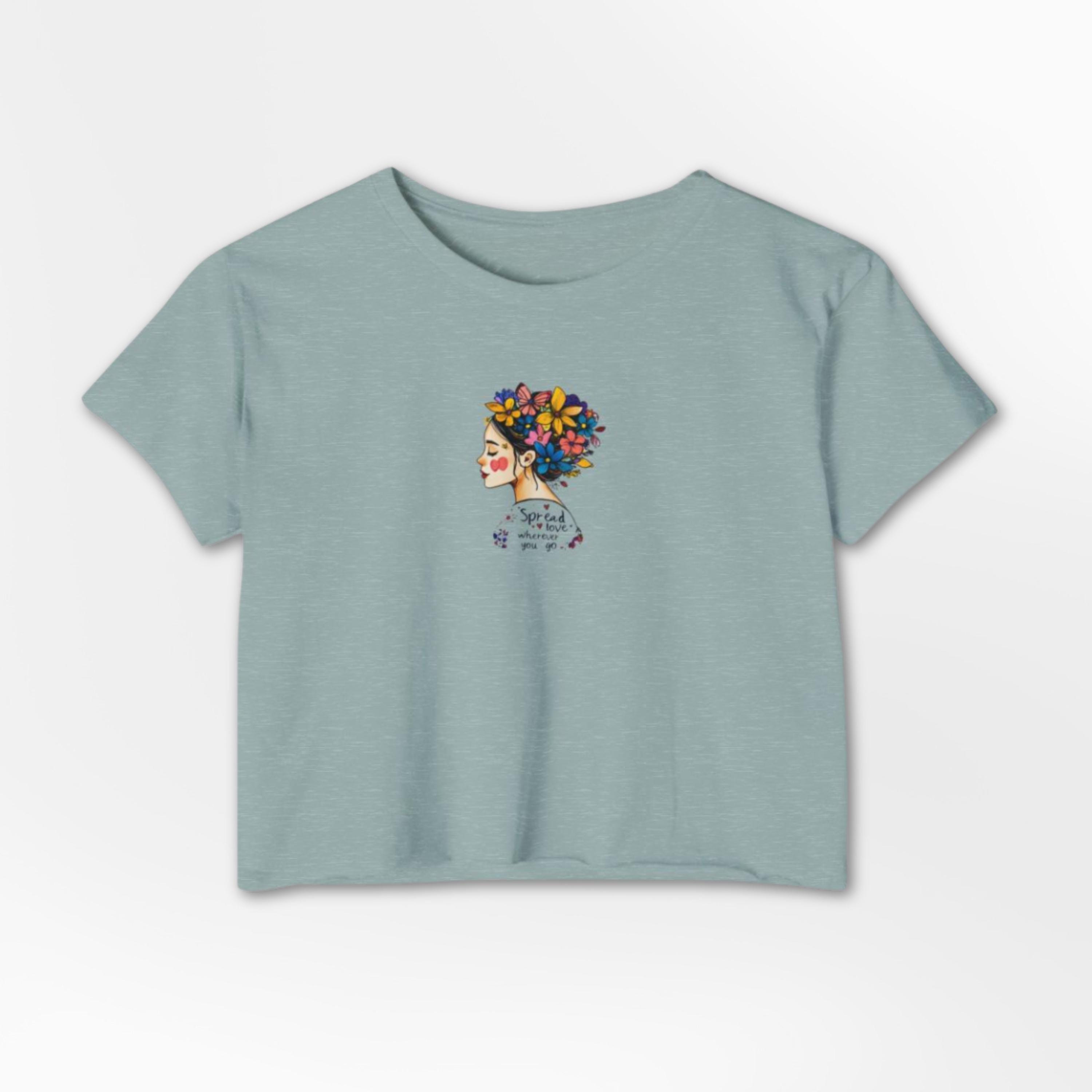 SCH-W309 | Festival Crop Top with Floral Design, Bohemian Style Tee, Summer Music Festival Top, Women's Graphic Shirt, Vacation Wear