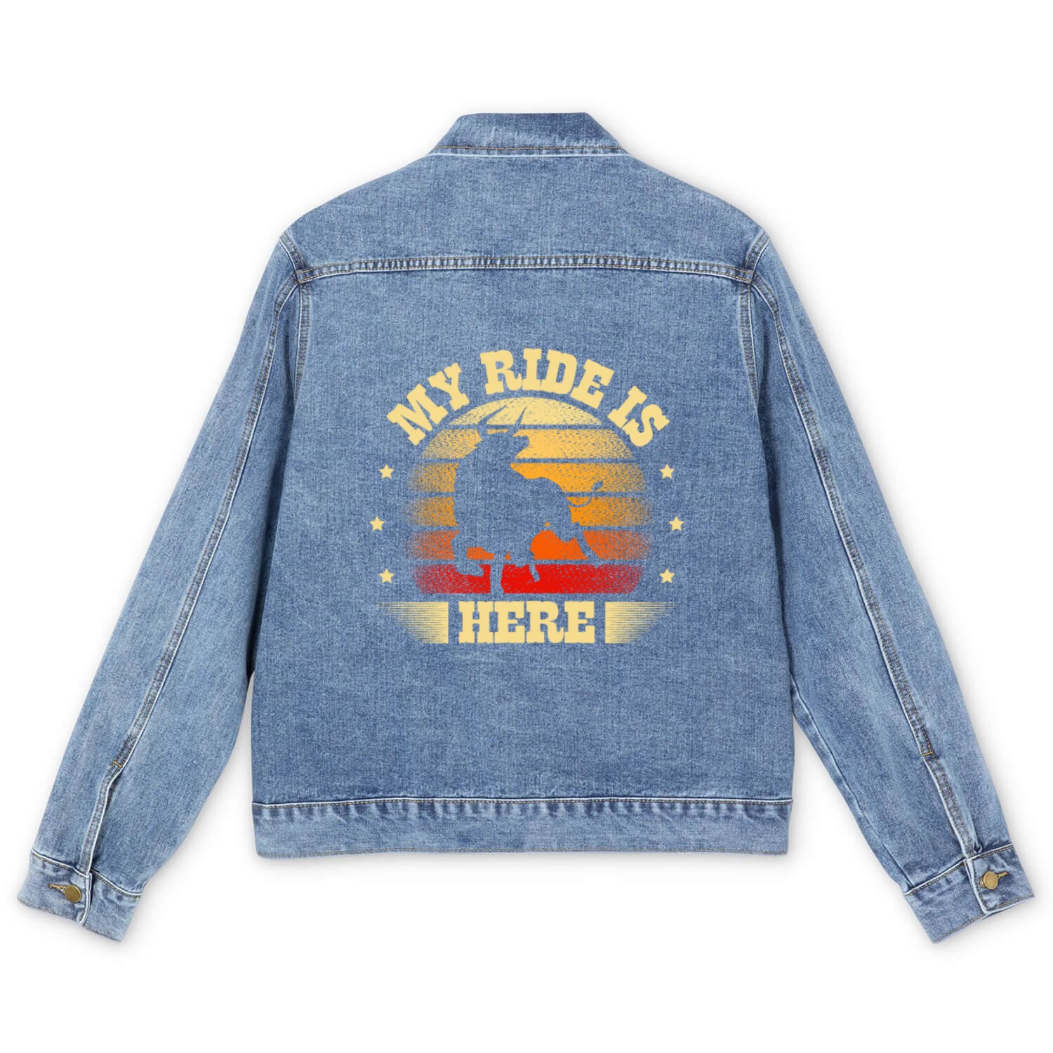 My Ride Is Here Bull Rider Bull Riding Rodeo Men's Denim Jackets