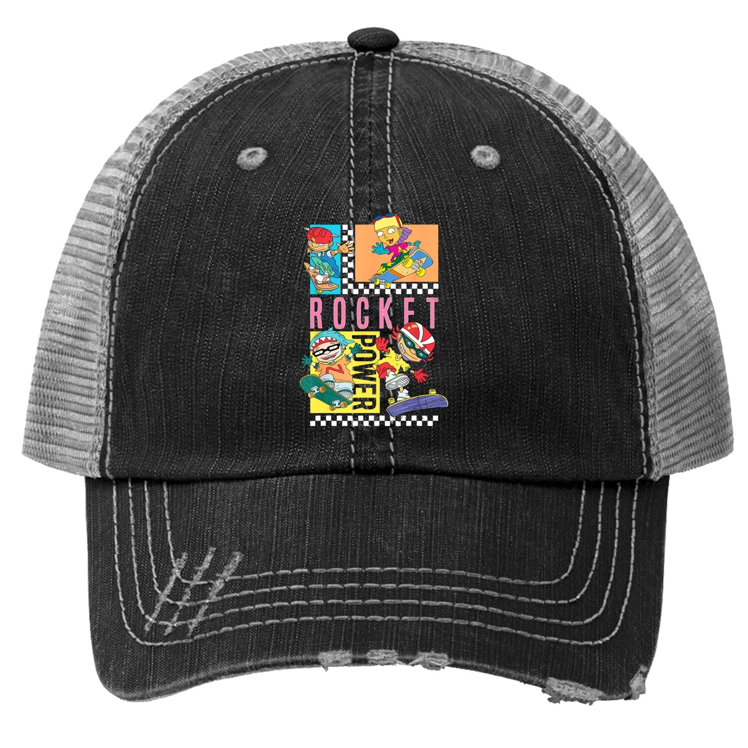 Checkerboard Rocket Power Grid Design Trucker Hat