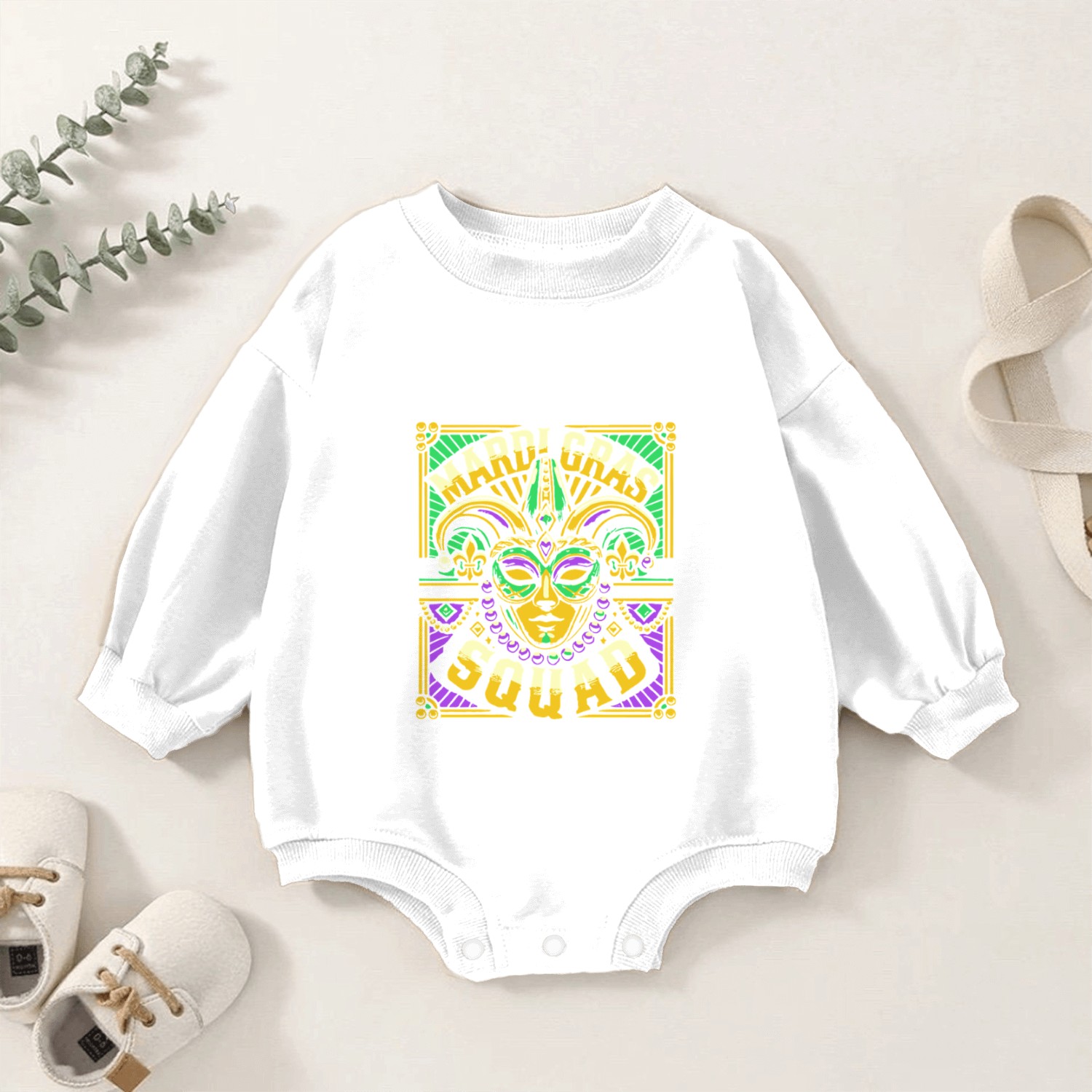 Mardi Gras Squad Mask Beads Celebration Baby Romper Sweatshirts