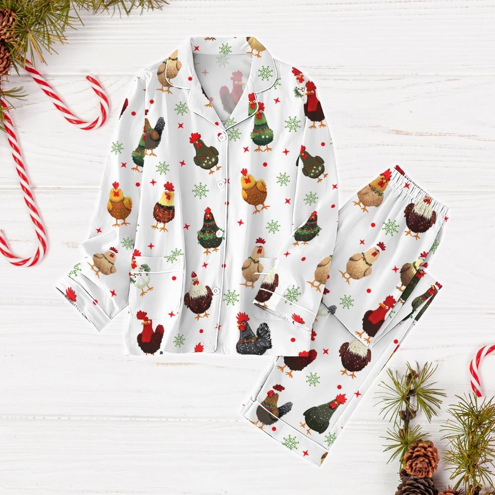 Chicken Christmas Pajamas Set, Chicken Santa Hat Holiday Pajamas, Merry Chickmas Shirt, Farm Rooster Pajamas Family, Animal Lover Gift