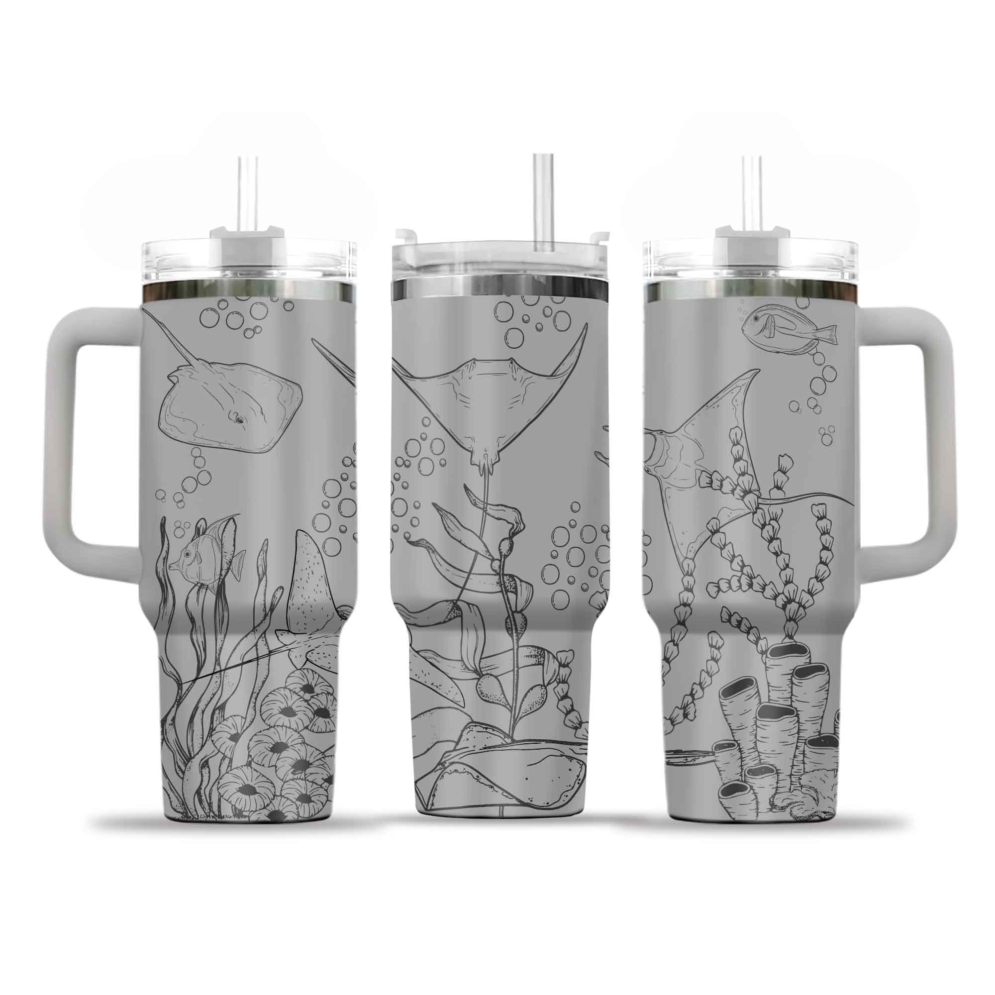 40oz Stingray Tumbler with Lid and Straw, Ocean Animal Tumblers, Sea Animal Gifts, Beach Vacation Tumbler