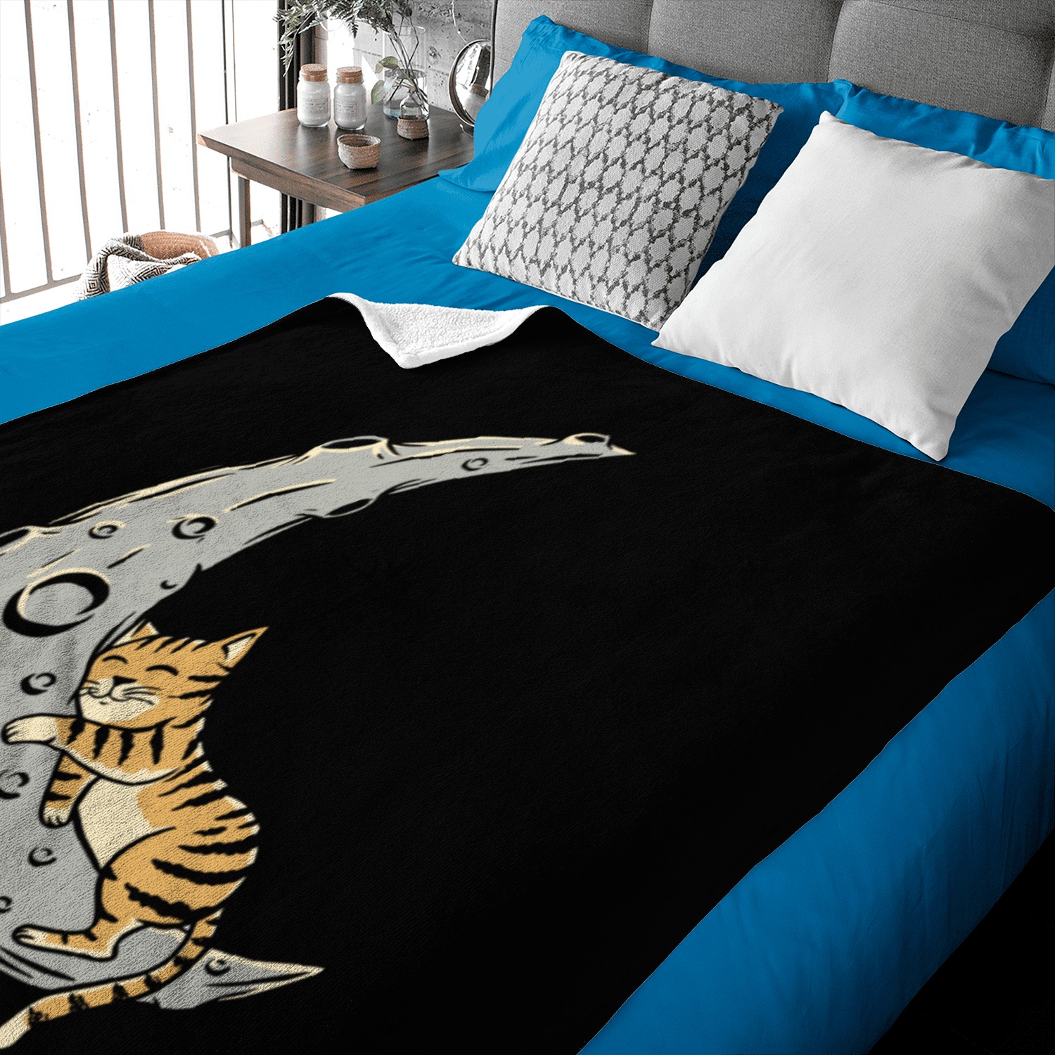 Cat Sleeps to the Moon Baby Blankets
