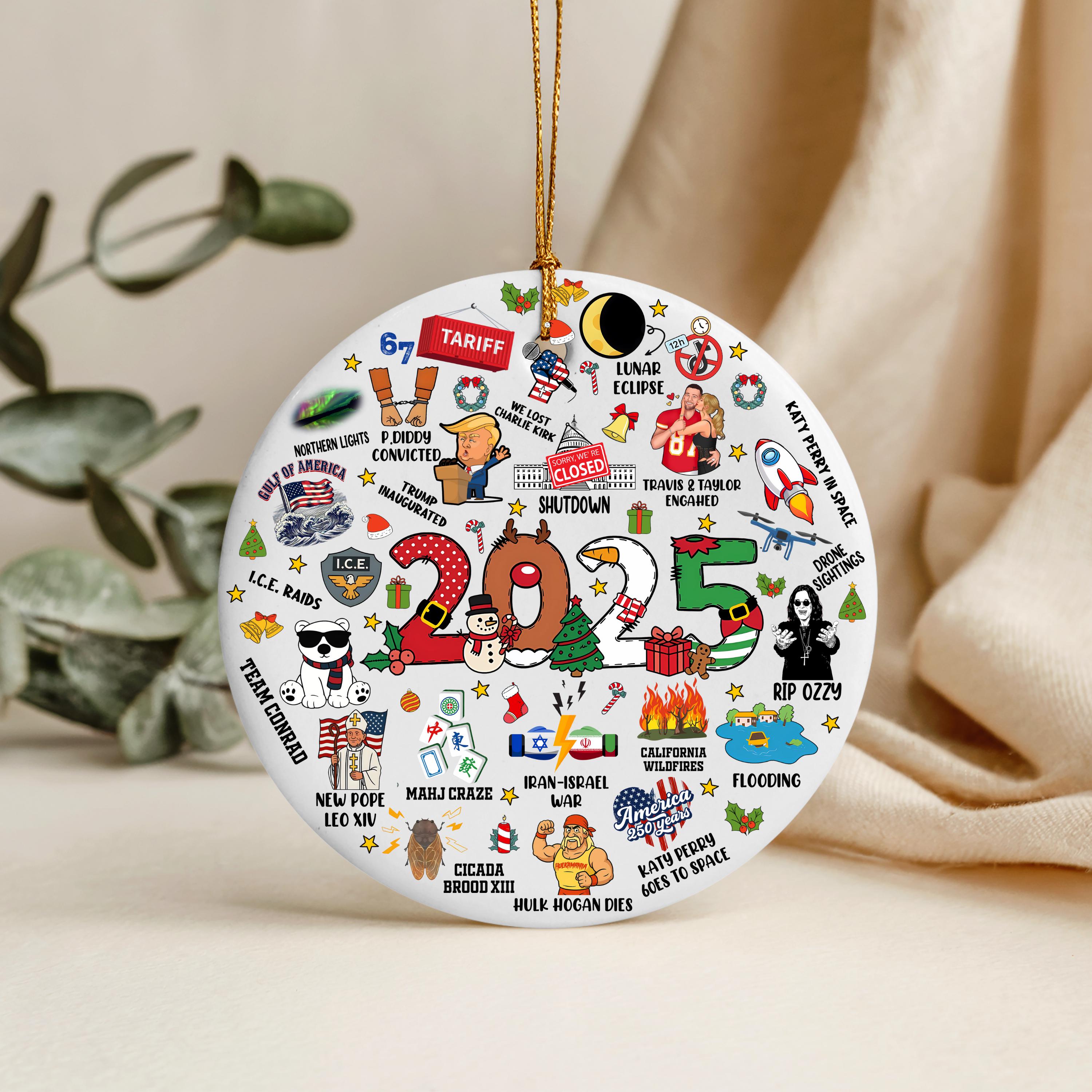 2025 Year in Review Christmas Ornament, Funny 2025 events ornament