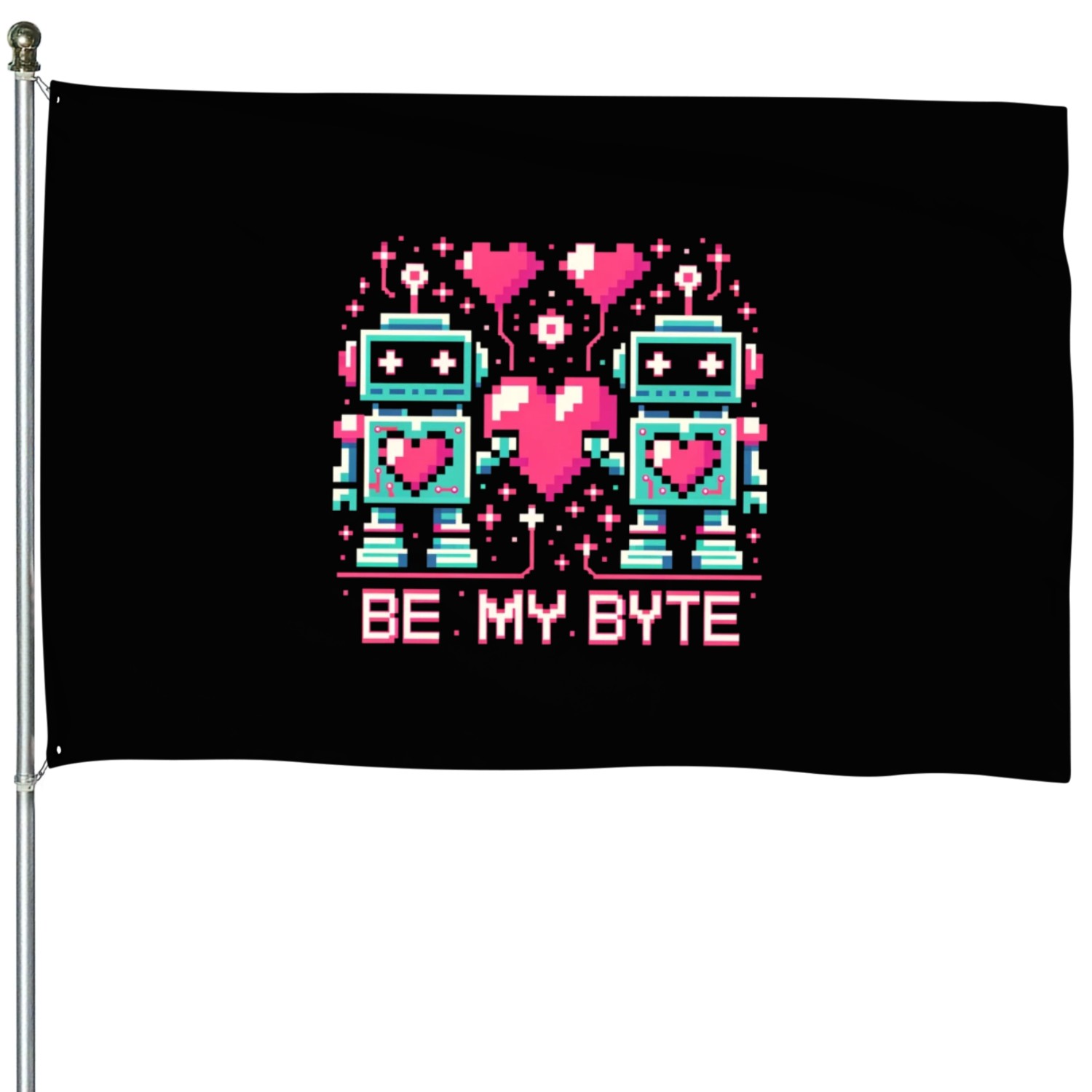 Be My Byte - Pixel Robots in Love House Flags