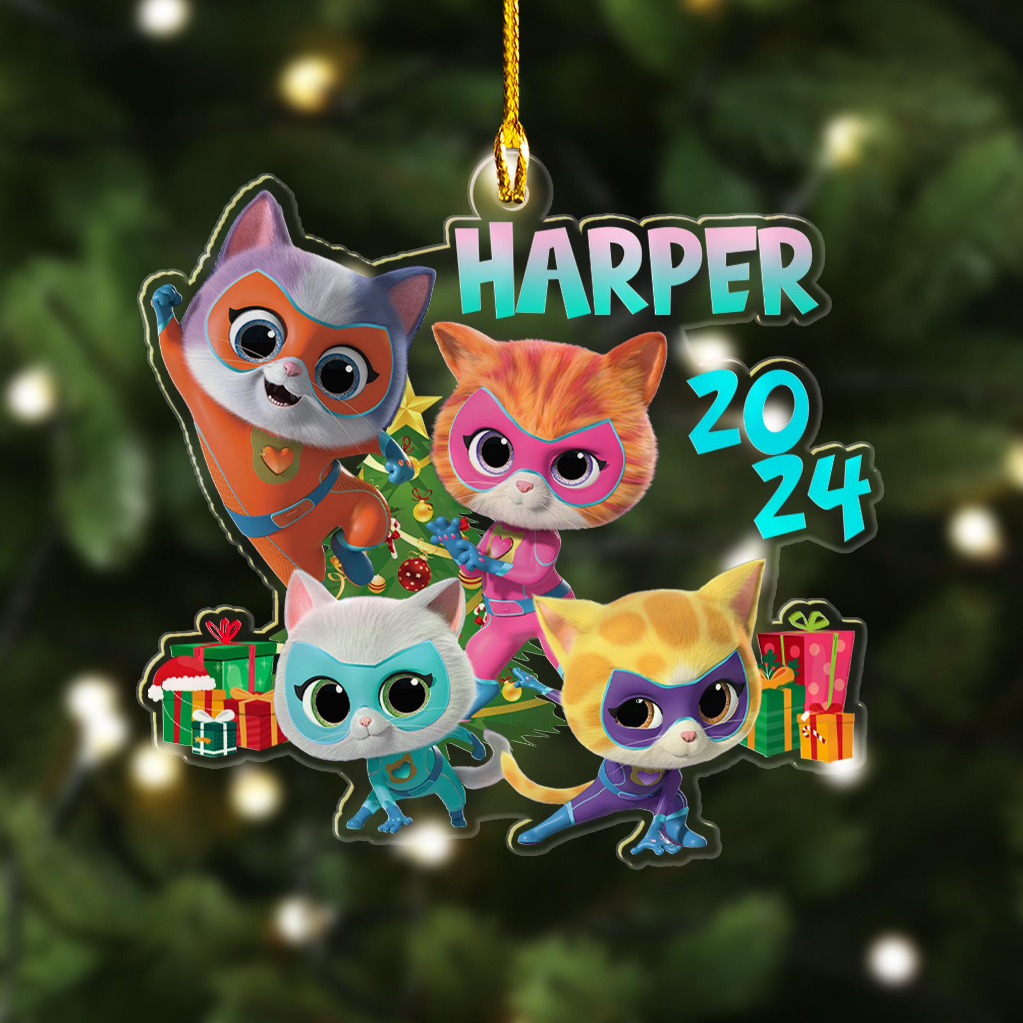 Personalized SuperKitties Ornament, Super Cat Animated TV Series Xmas Ornament, Customized 2024 Christmas Tree Decor Gift For Kid