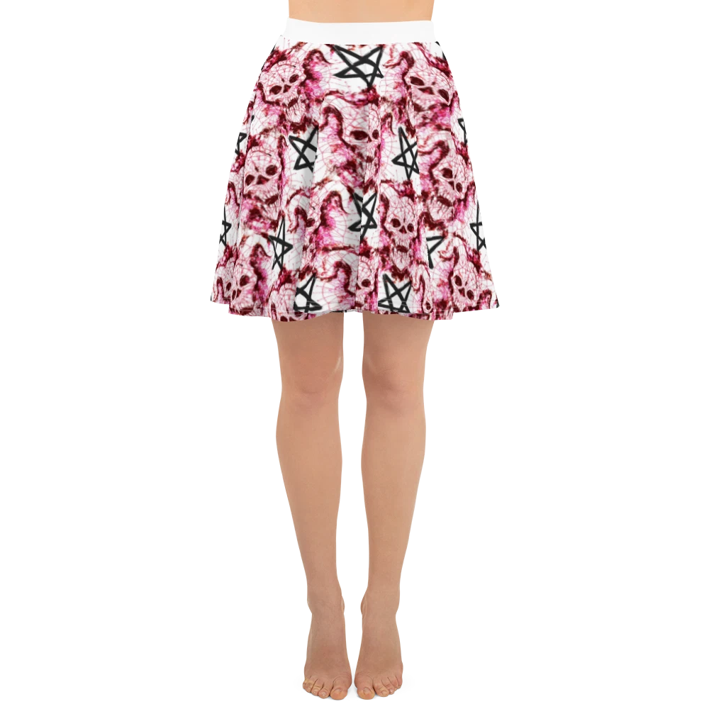 Pentagram and Pink Horned Skull Skater Skirt, Gift for Her