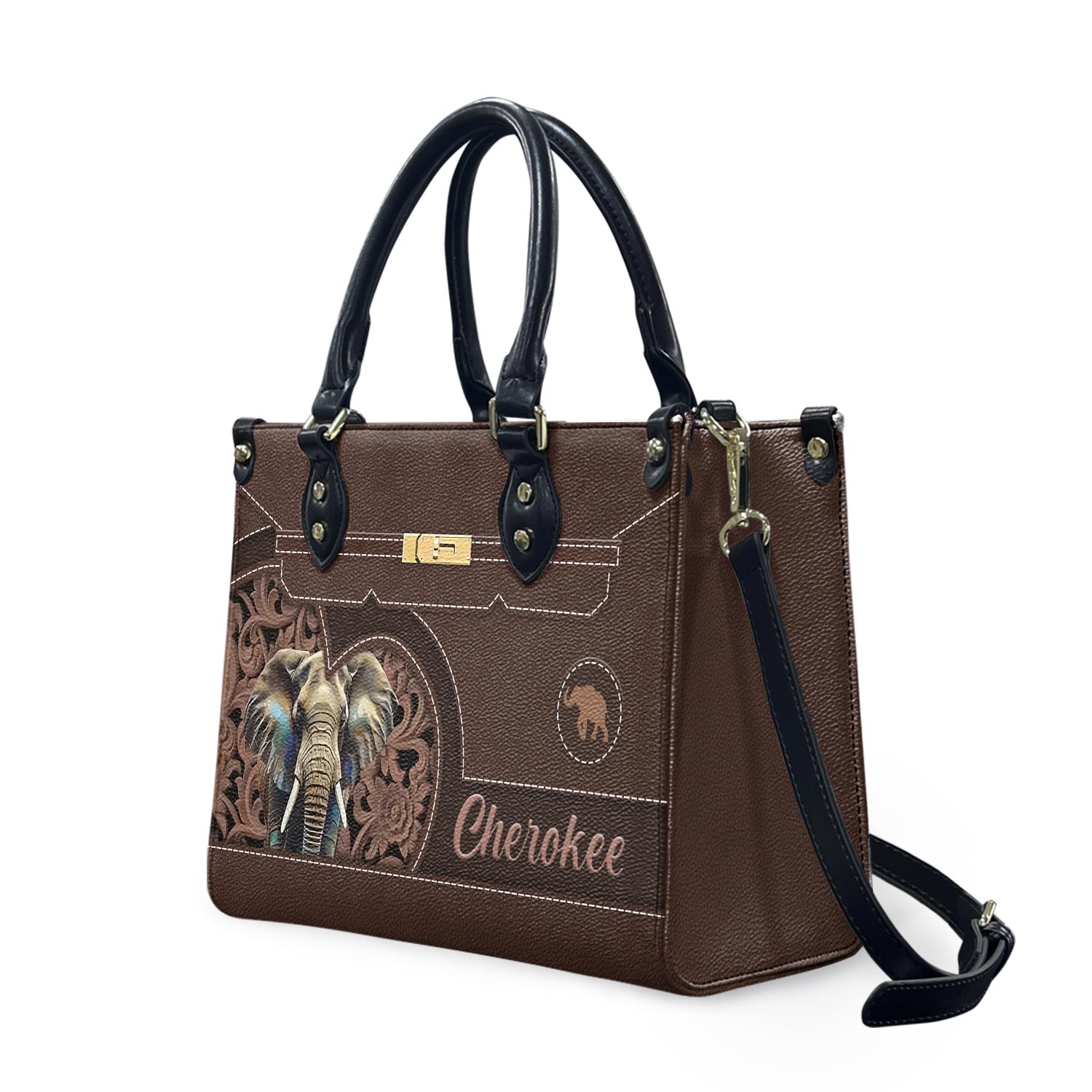 Personalized Leather Handbag For Women, Elephant Handbag Leather Tote Bag, Shoulder Bag Gift For Elephant Lovers, Christmas Gift