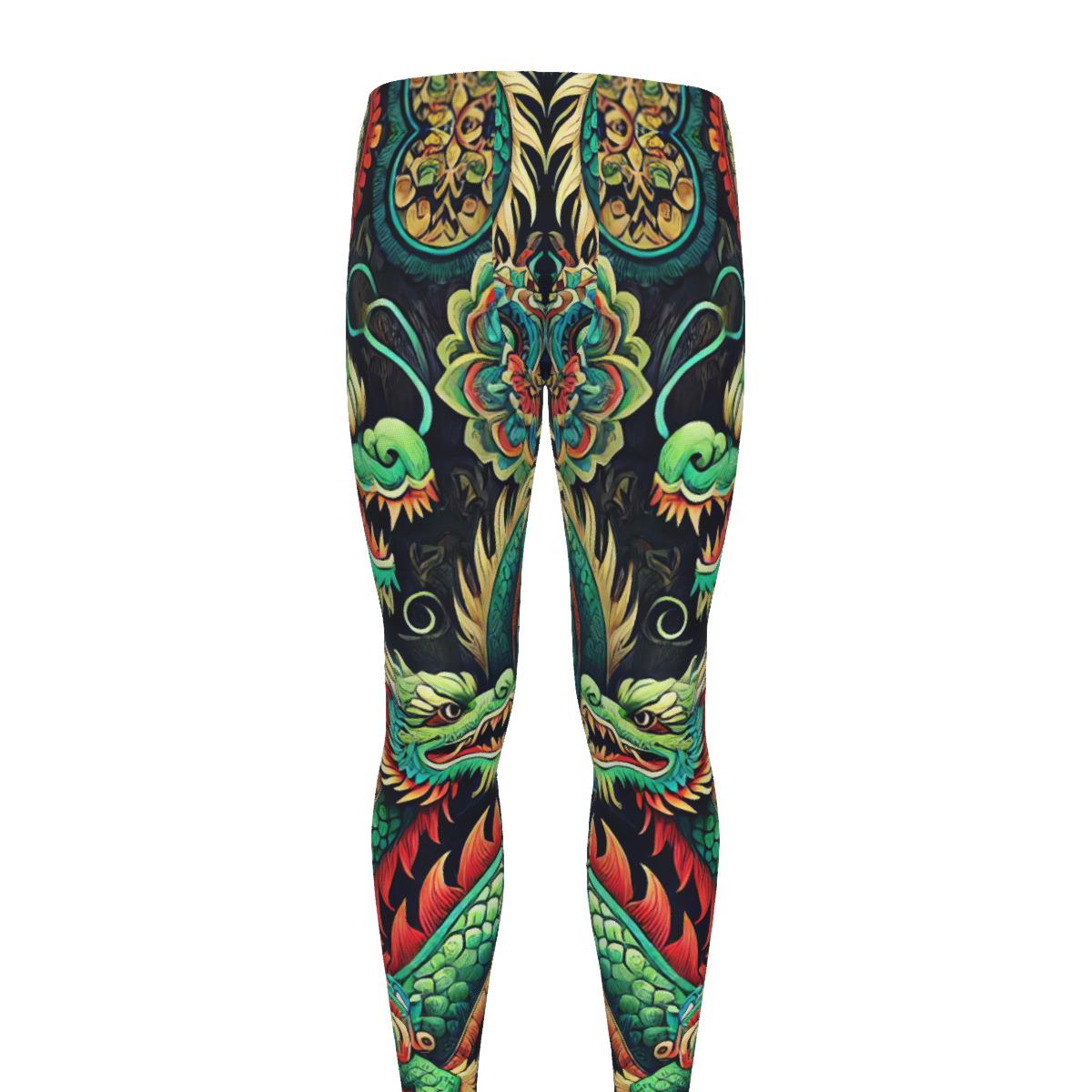 Men's Dragon Martial Arts Leggings for Fitness, Workout, Running, Combat, Cycling, Wrestling, MMA