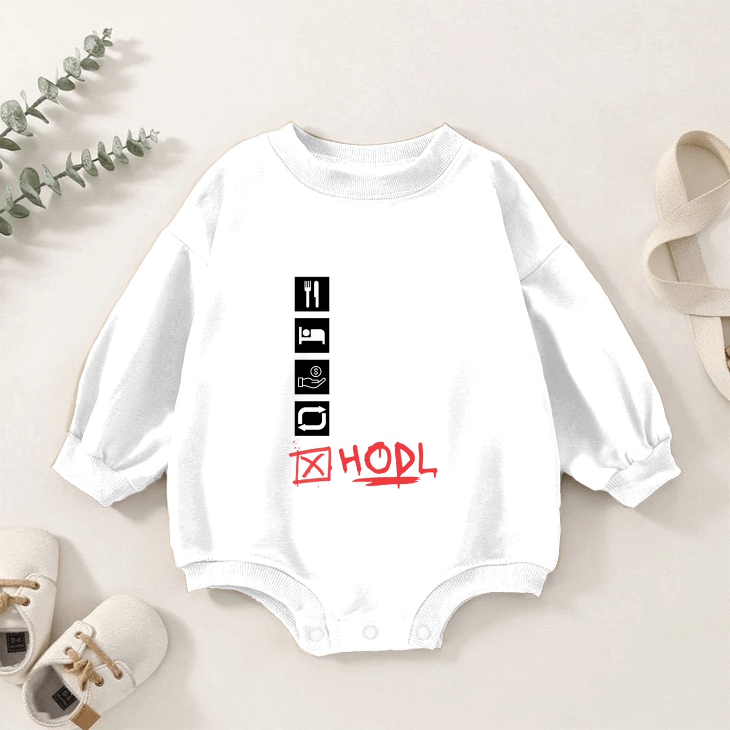 Eat, Sleep, Buy, Repeat, HODL Baby Romper Sweatshirts