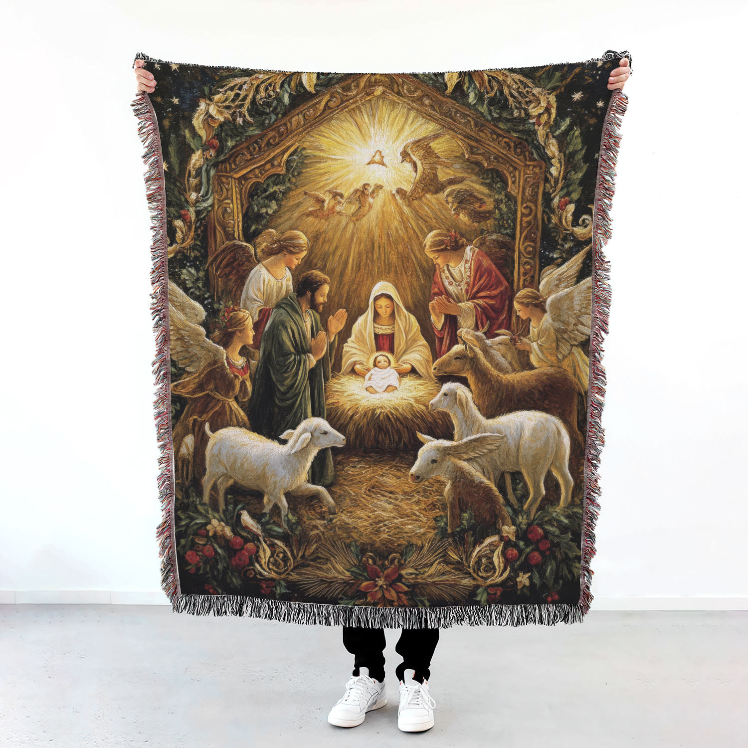 Nativity Woven Blanket, Christmas Woven Blanket, Christmas Nativity Woven Blanket