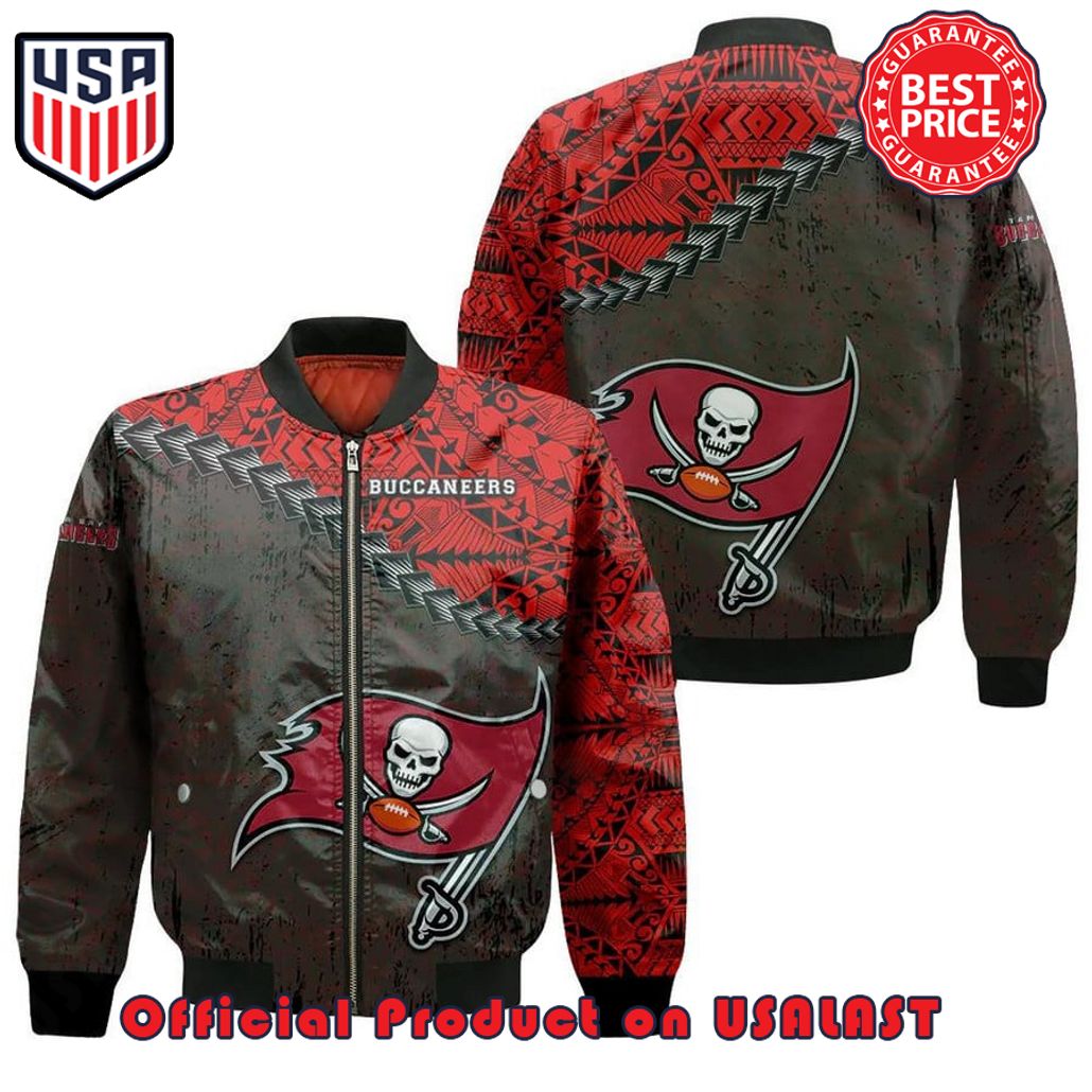 TAMPA BAY BUCCANEERS BOMBER JACKET 3D PRINTED GRUNGE POLYNESIAN TATTOO