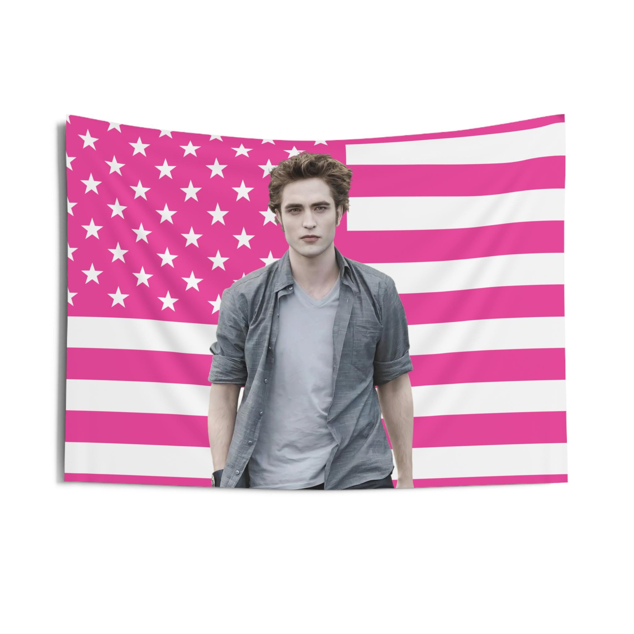 Edward Cullen Tapestries, Edward Cullen Pink Flag, Robert Pattinson Indoor Wall Tapestries