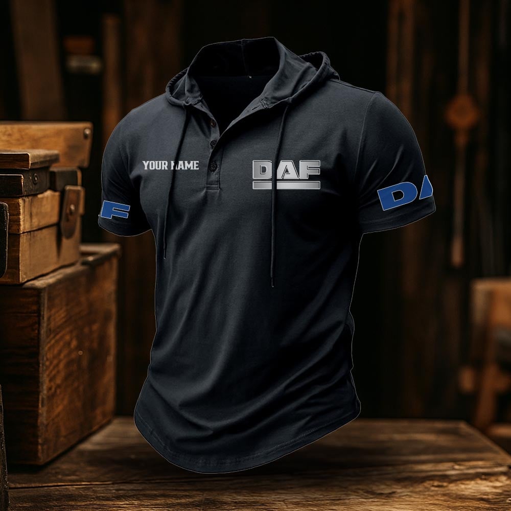 DAF Trucks Truck Classic Men's Sports Fitness Hooded Short Sleeved