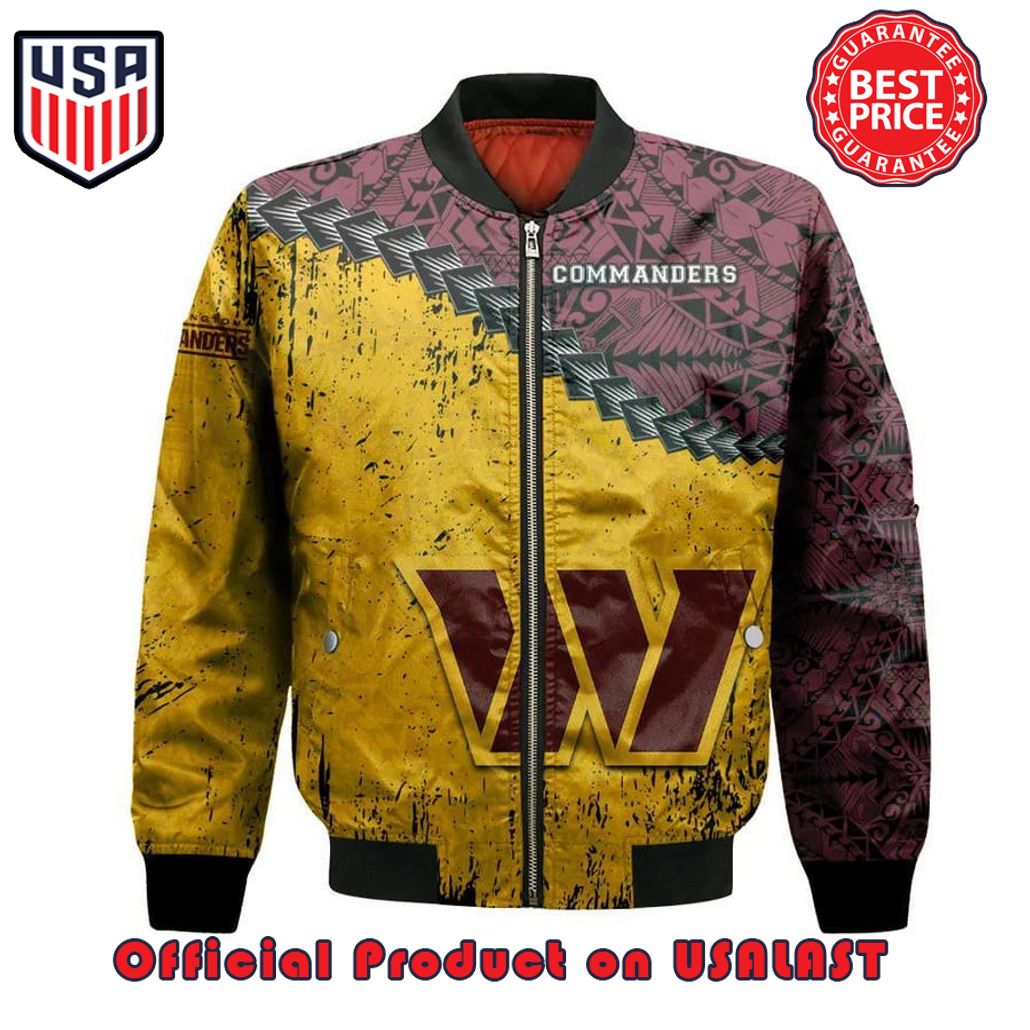 WASHINGTON COMMANDERS BOMBER JACKET 3D PRINTED GRUNGE POLYNESIAN TATTOO