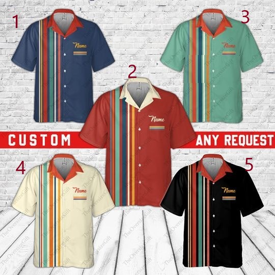 Personalized Retro Bowling Pocket Hawaiian Shirt, Custom Name Bowler Button Down Shirt, Matching Bowling Team Shirt, Bowling Lover Gift