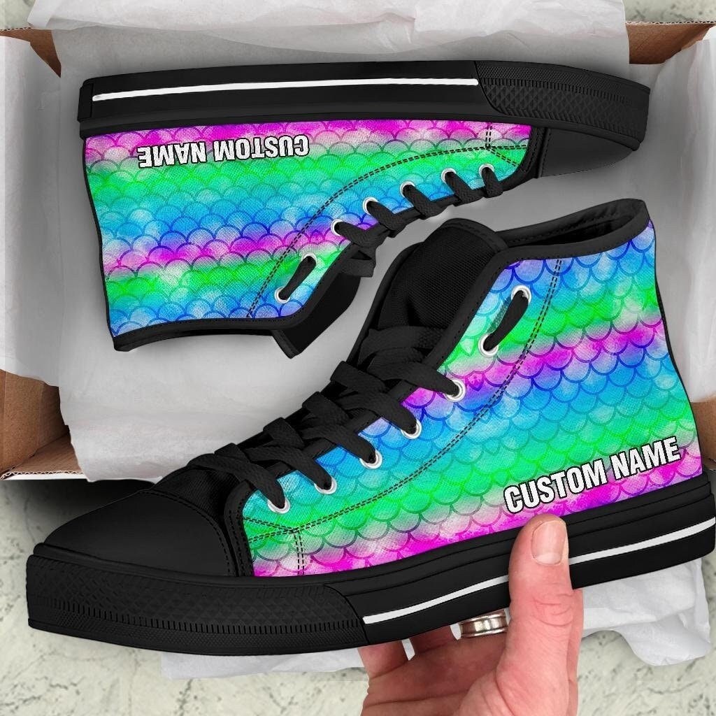Mermaid Custom Name High Top Sneakers / Mermaid Custom Print Trainers Shoes / Mermaid High Top Shoes / Mermaid Lover Gift