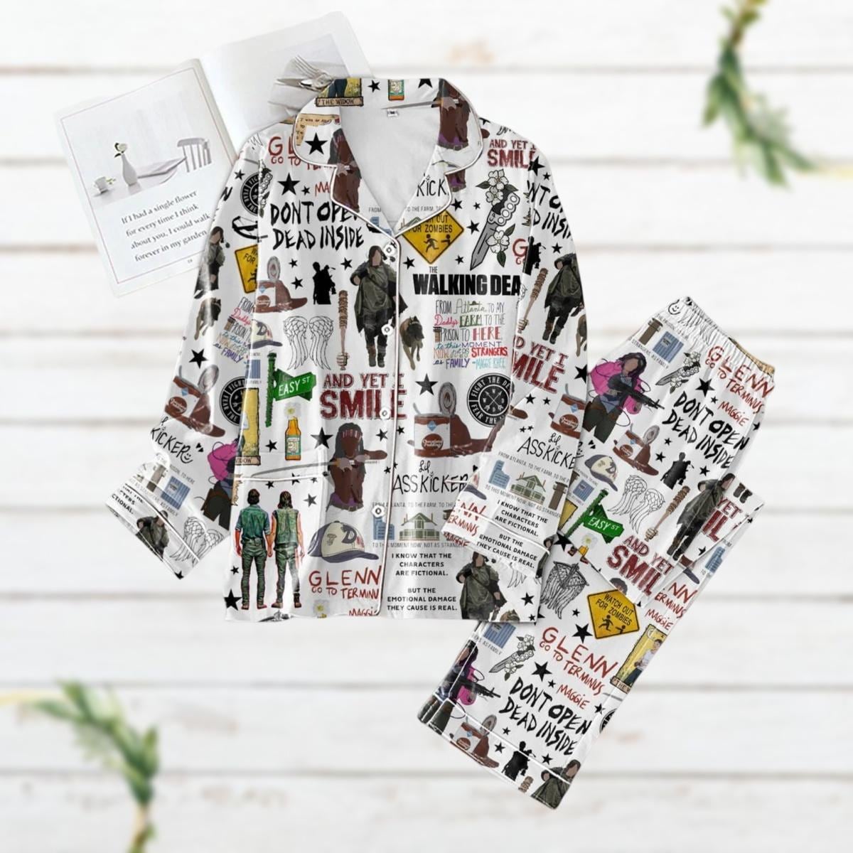 Christmas Walking D Pajamas Set, Retro Tv Series Pajamas For Party, Dixon Rick Grimes Negan Shirt, Zombies Movie Pjs, Gift For Fan