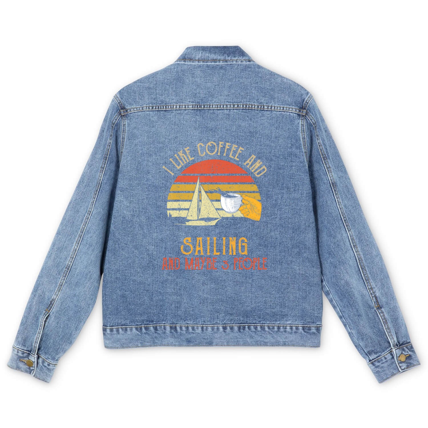 I Like Coffee And Sailing Maybe 3 People Giftsfunn Men's Denim Jackets
