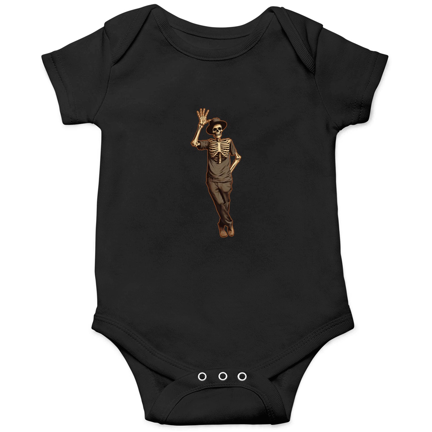 Halloween Skeleton Waving with Hand Onesies