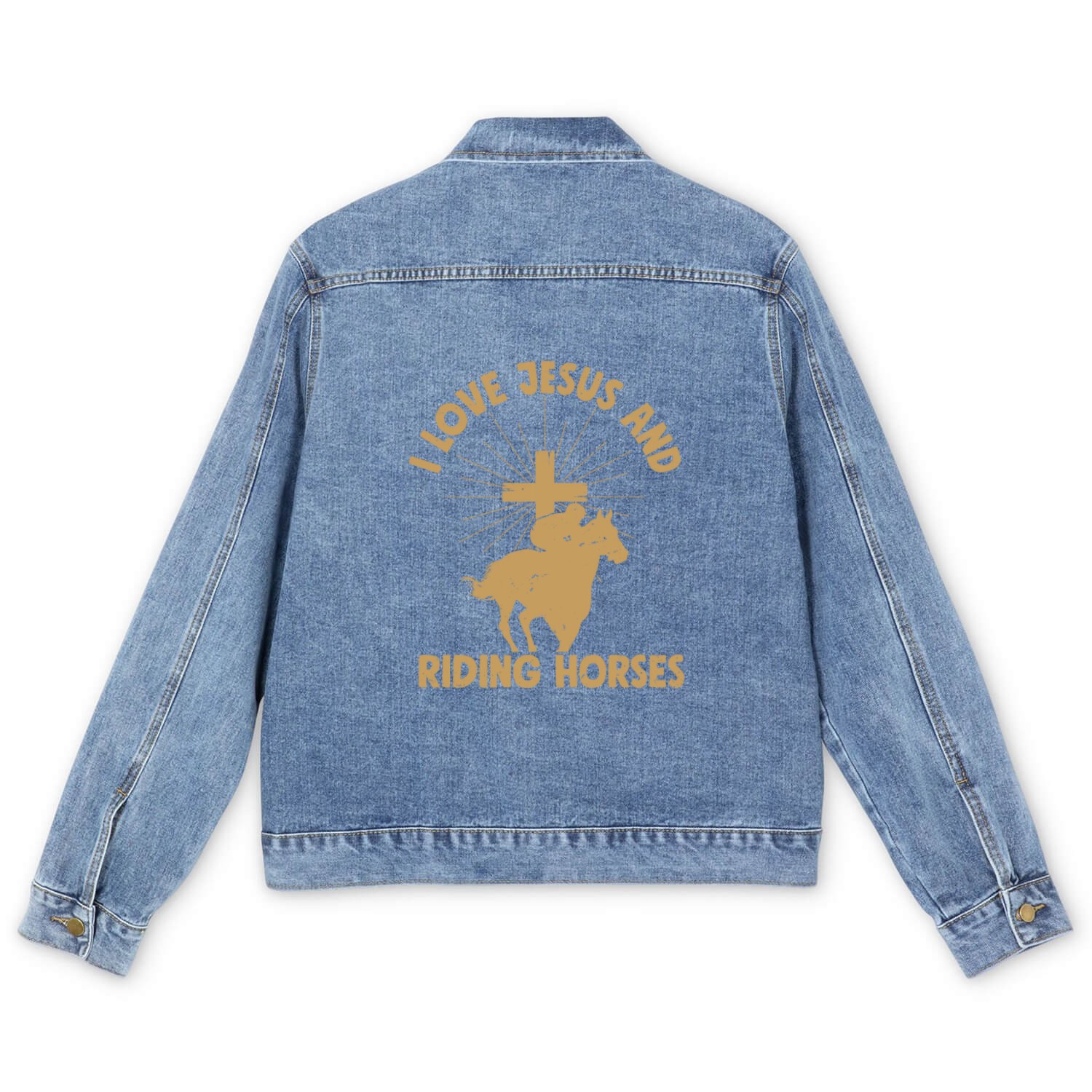 I Love Jesus And Riding Horses Horseback Riding Wo Men's Denim Jackets