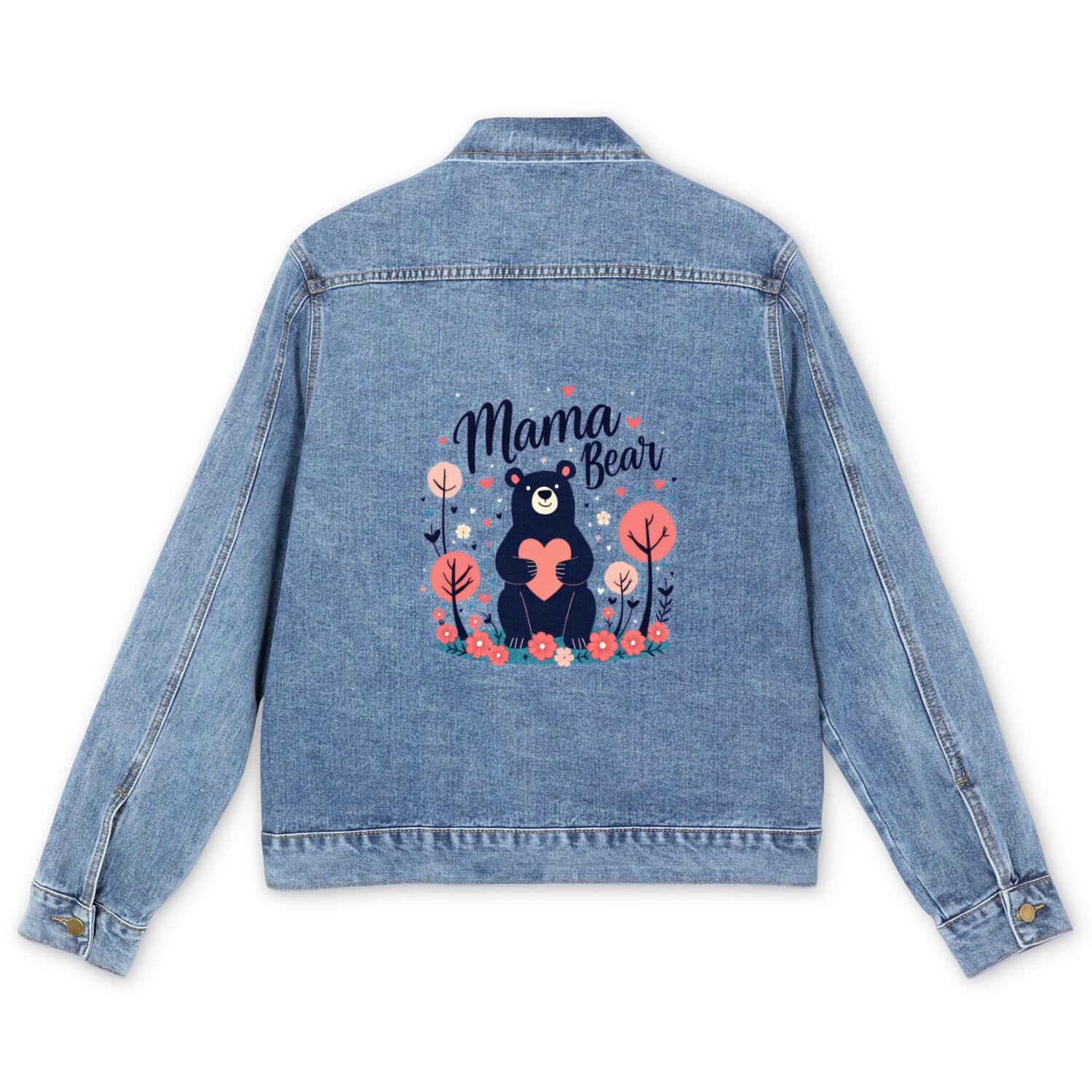 Cute Loving Mama Bear with Heart Men's Denim Jackets
