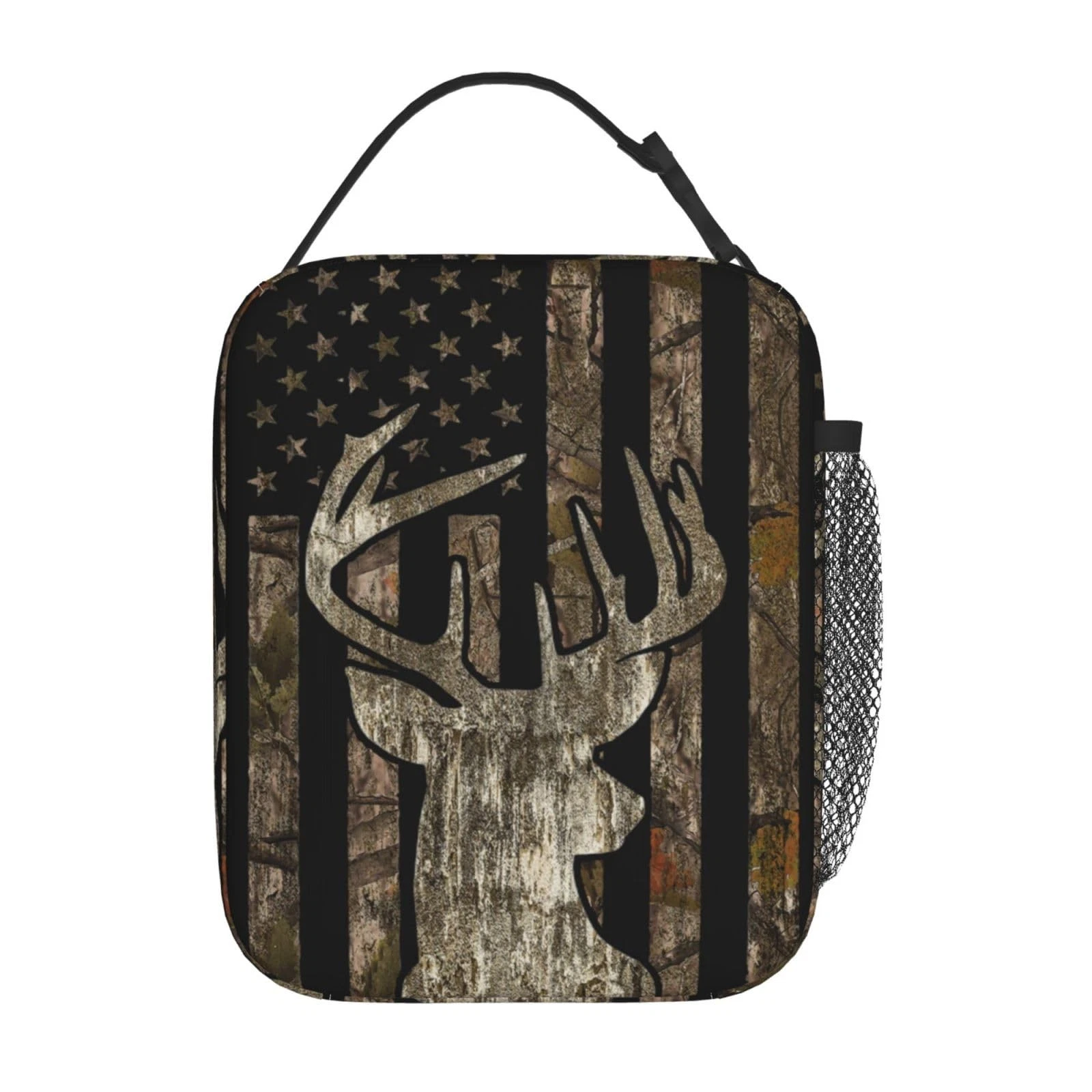 Camo Camouflage Deer American Flag Lunch Bag for Kids Boys Girls