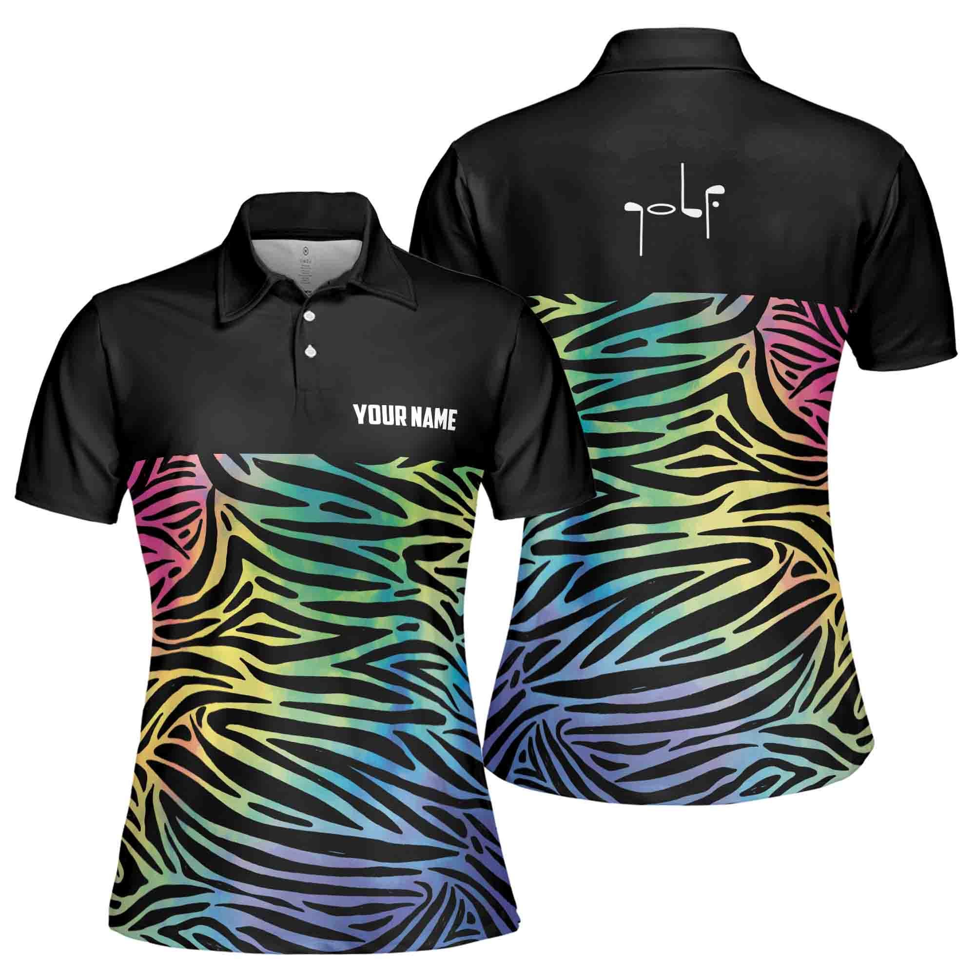 Custom Name Golf Colorful Zebra Patten Golfer Women's Polo Shirt