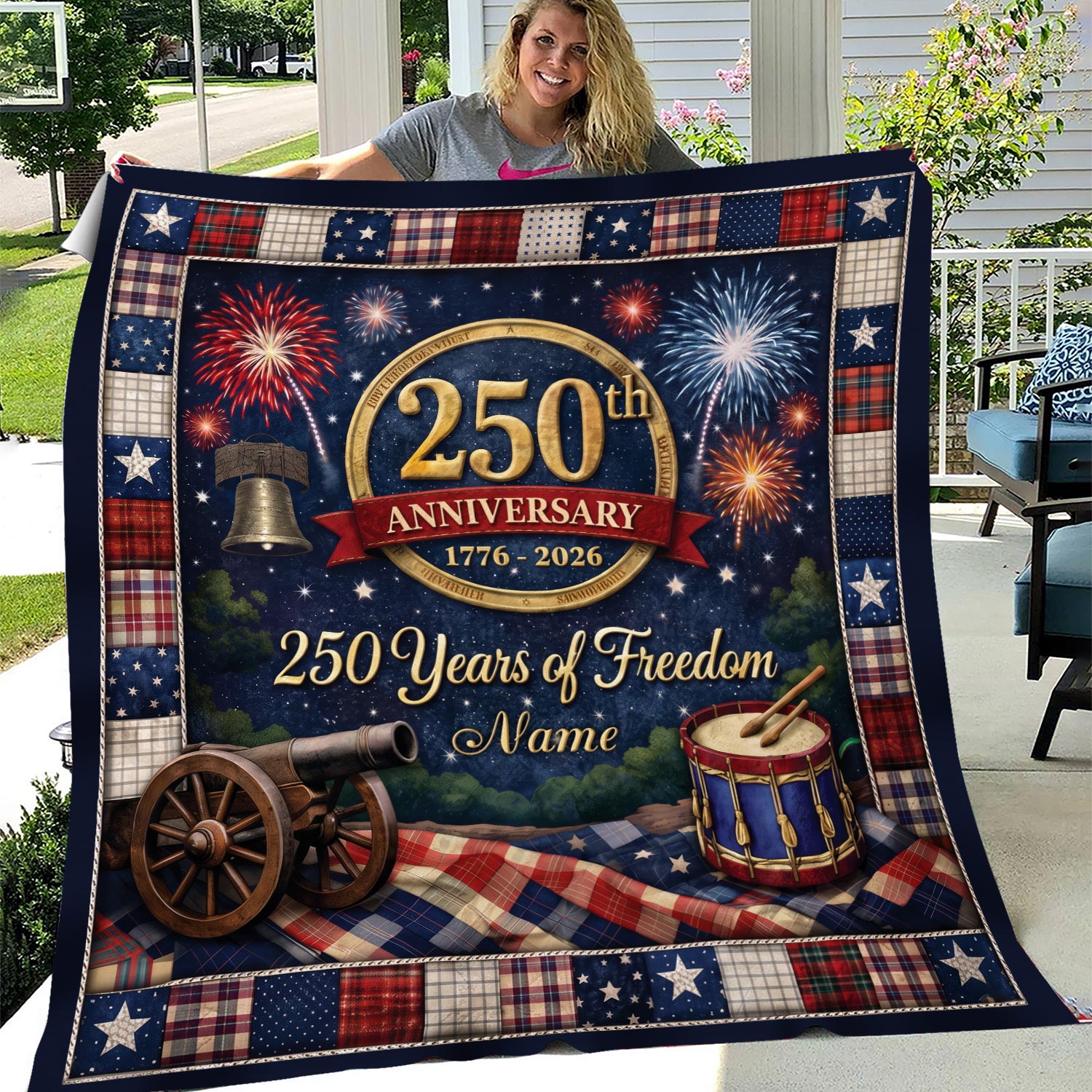 250th Anniversary Quilt 1776-2026, 250 Years of Freedom Patriotic Blanket, America Semiquincentennial Throw Gift